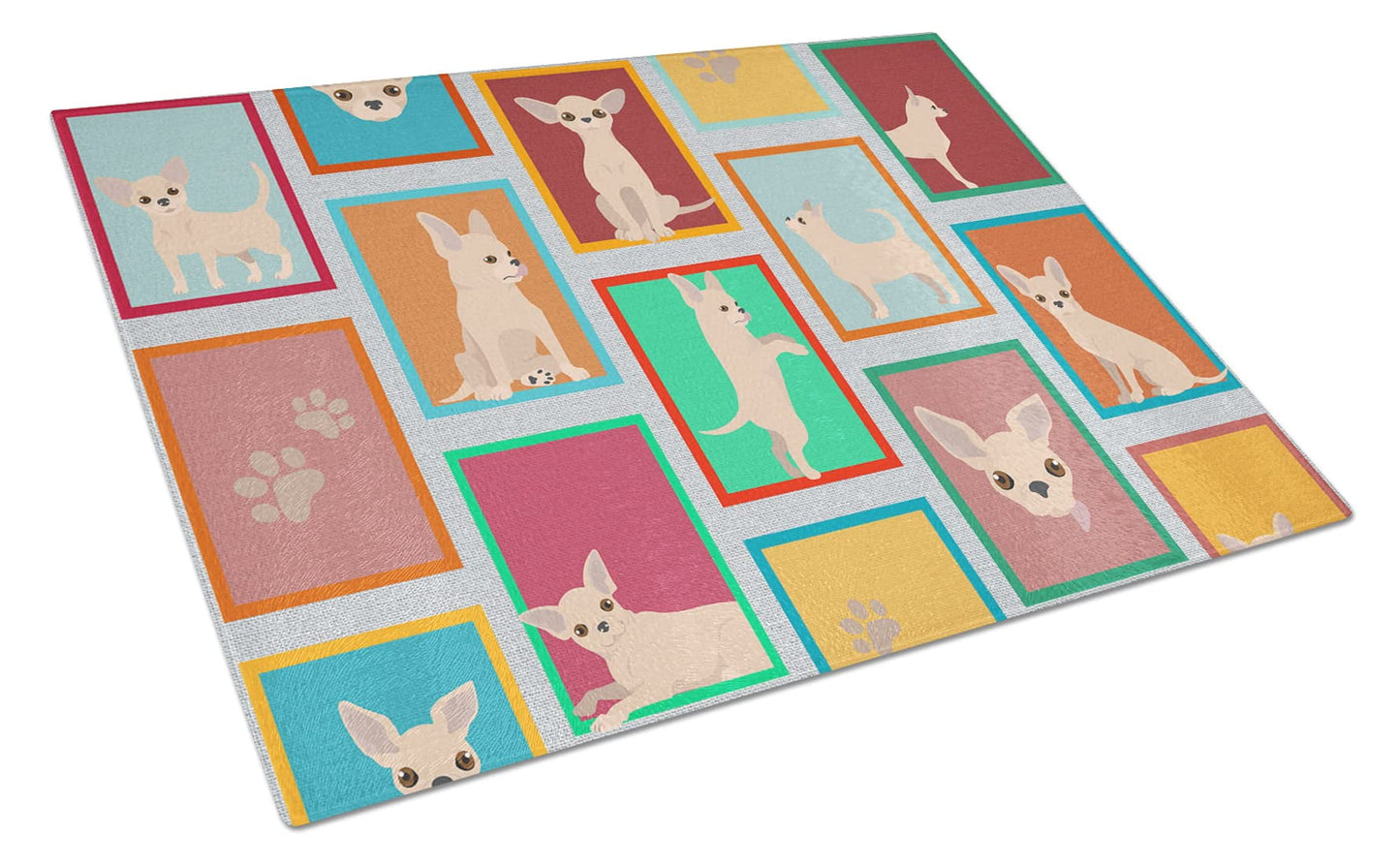 Lots of Chihuahua Glass Cutting Board Large 12 in x 15 in