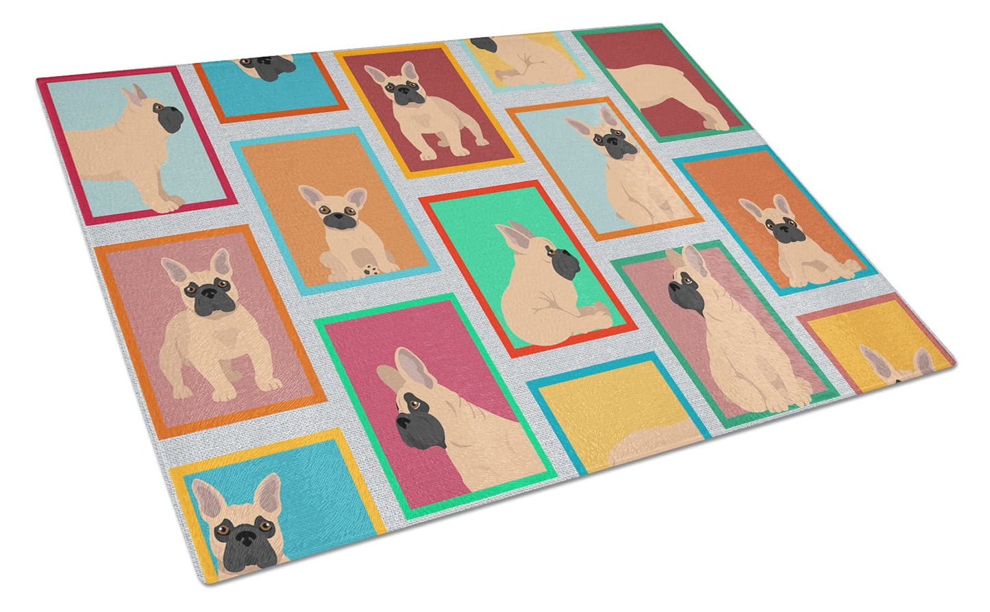 Lots of Fawn French Bulldog Glass Cutting Board Large 12 in x 15 in