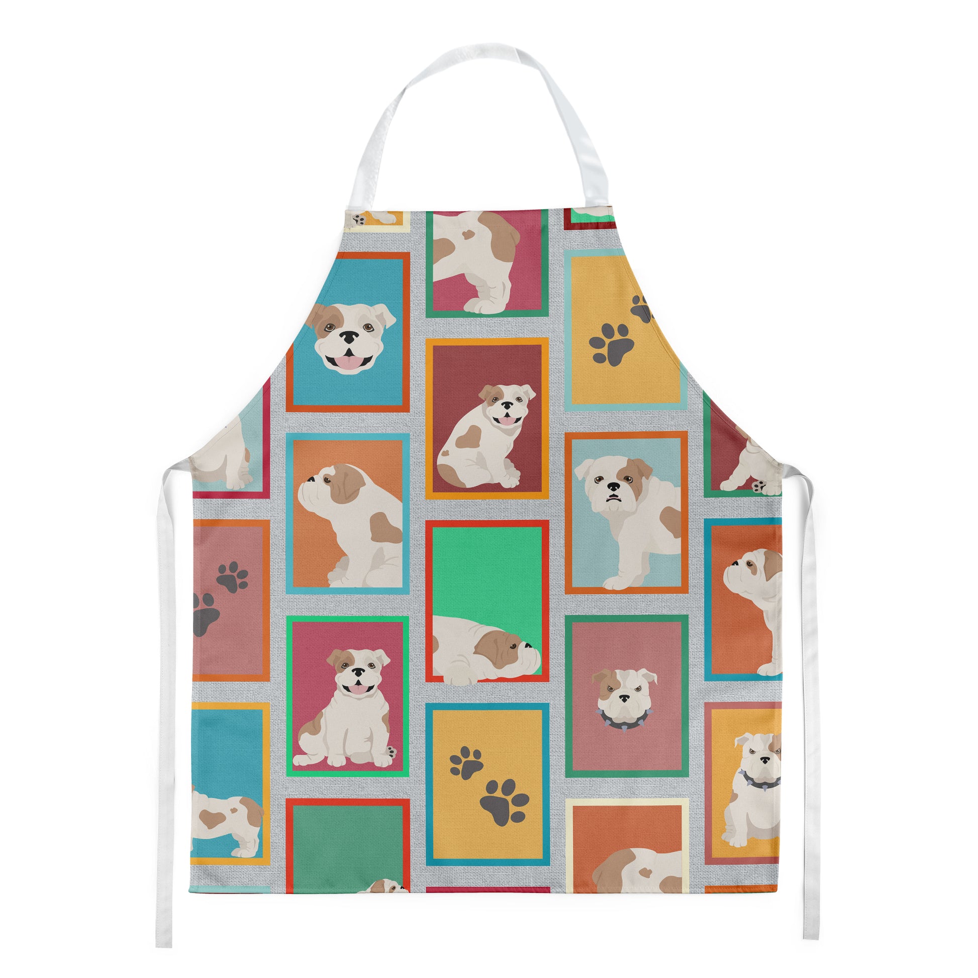 Lots of Piebald English Bulldog Apron 27 in x 30 in