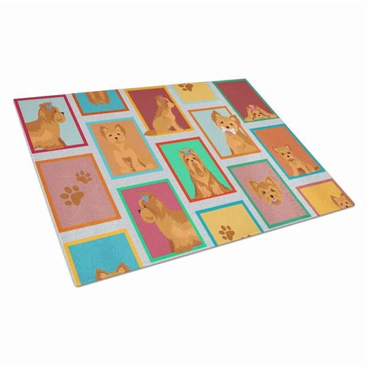 Lots of Red Yorkie Glass Cutting Board Large 12 in x 15 in