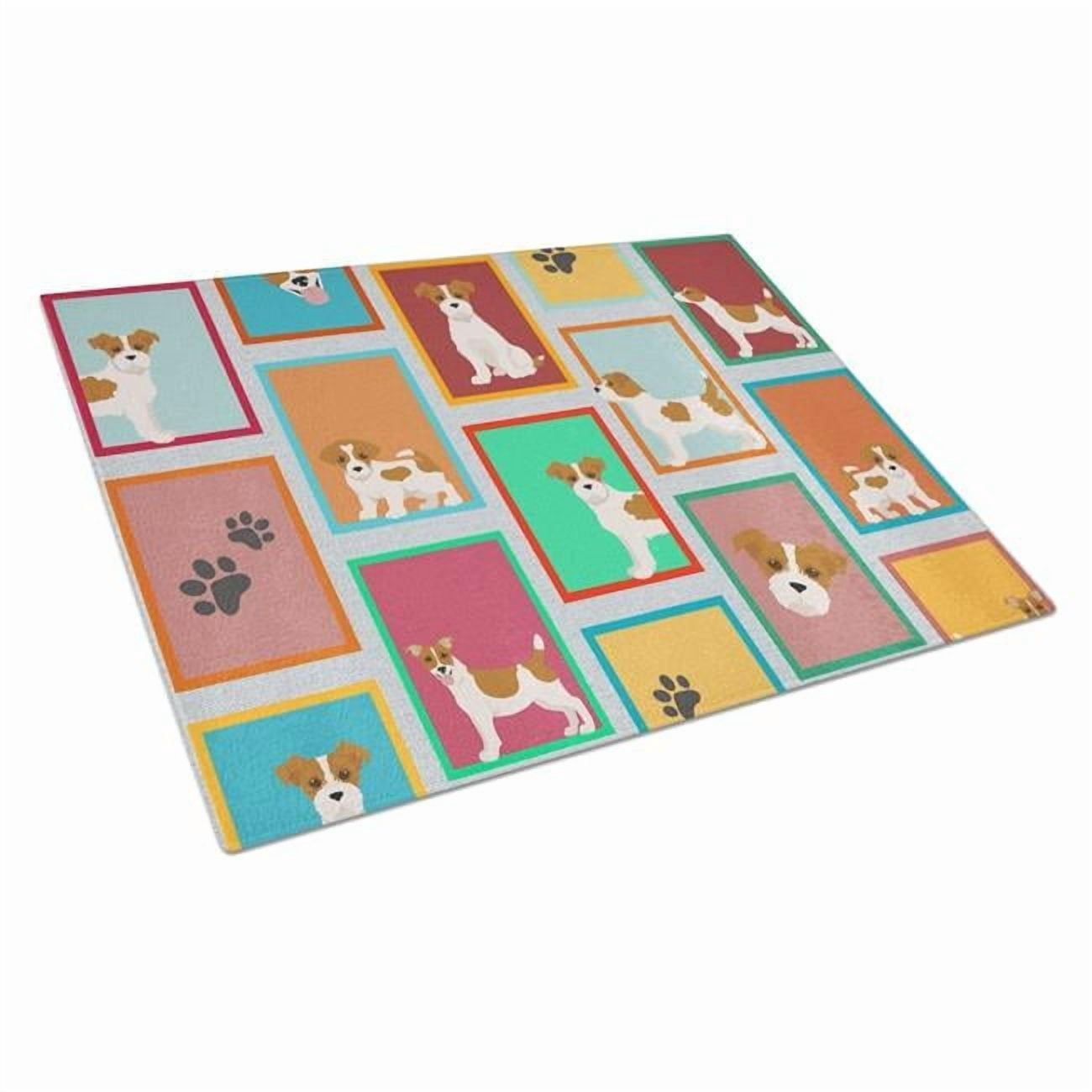 Lots of Red and White Jack Russell Terrier Glass Cutting Board Large 12 in x 15 in