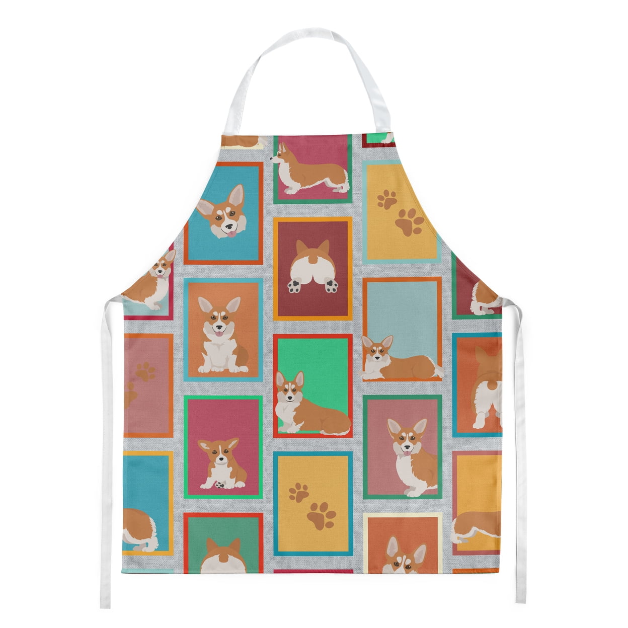 Lots of Red and White Pembroke Corgi Apron 27 in x 30 in