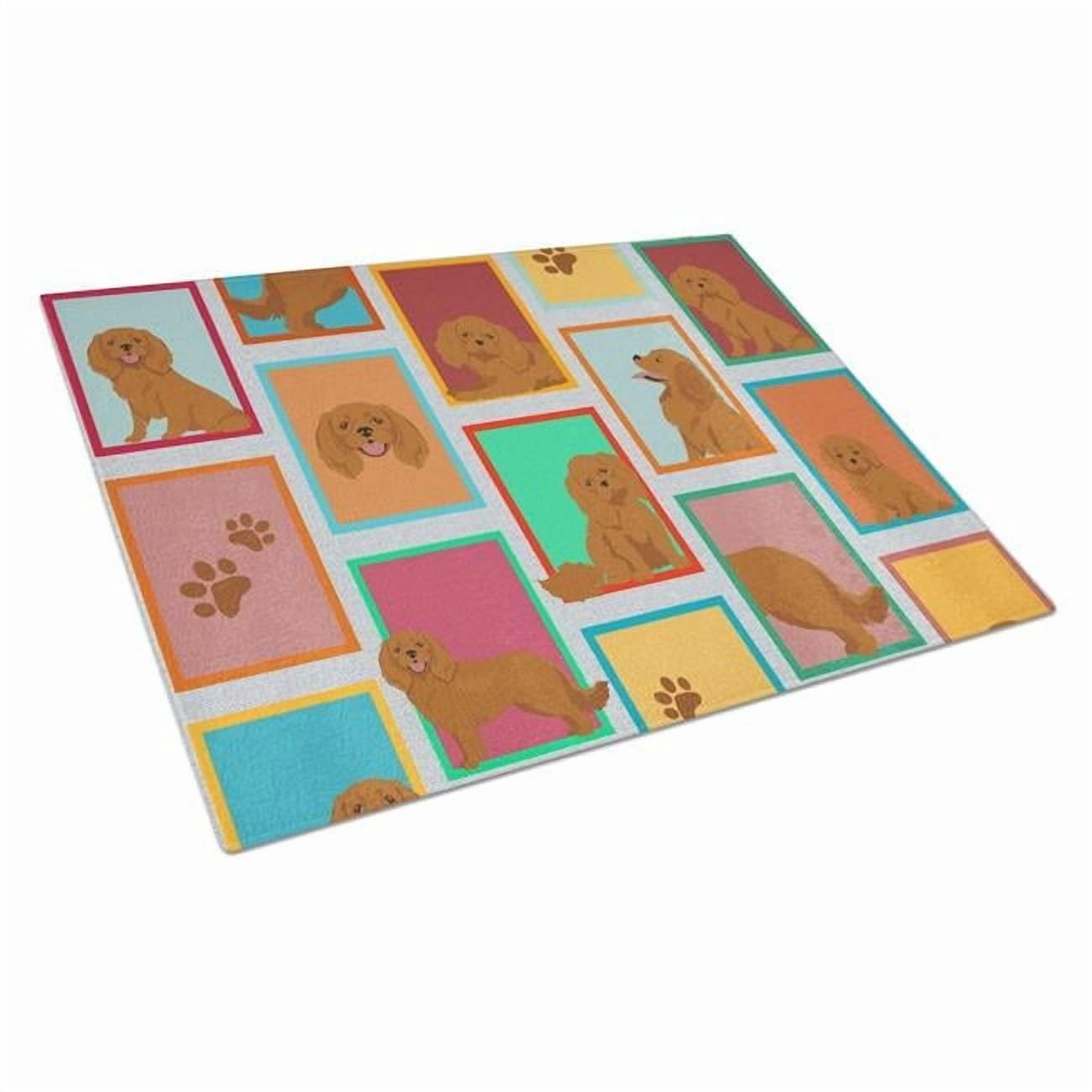 Lots of Ruby Cavalier Spaniel Glass Cutting Board Large 12 in x 15 in