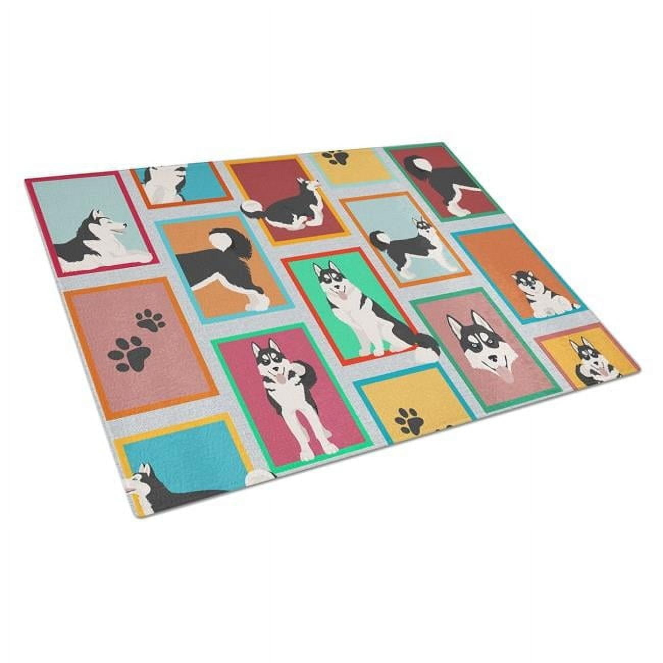 Lots of Siberian Husky Glass Cutting Board Large 12 in x 15 in