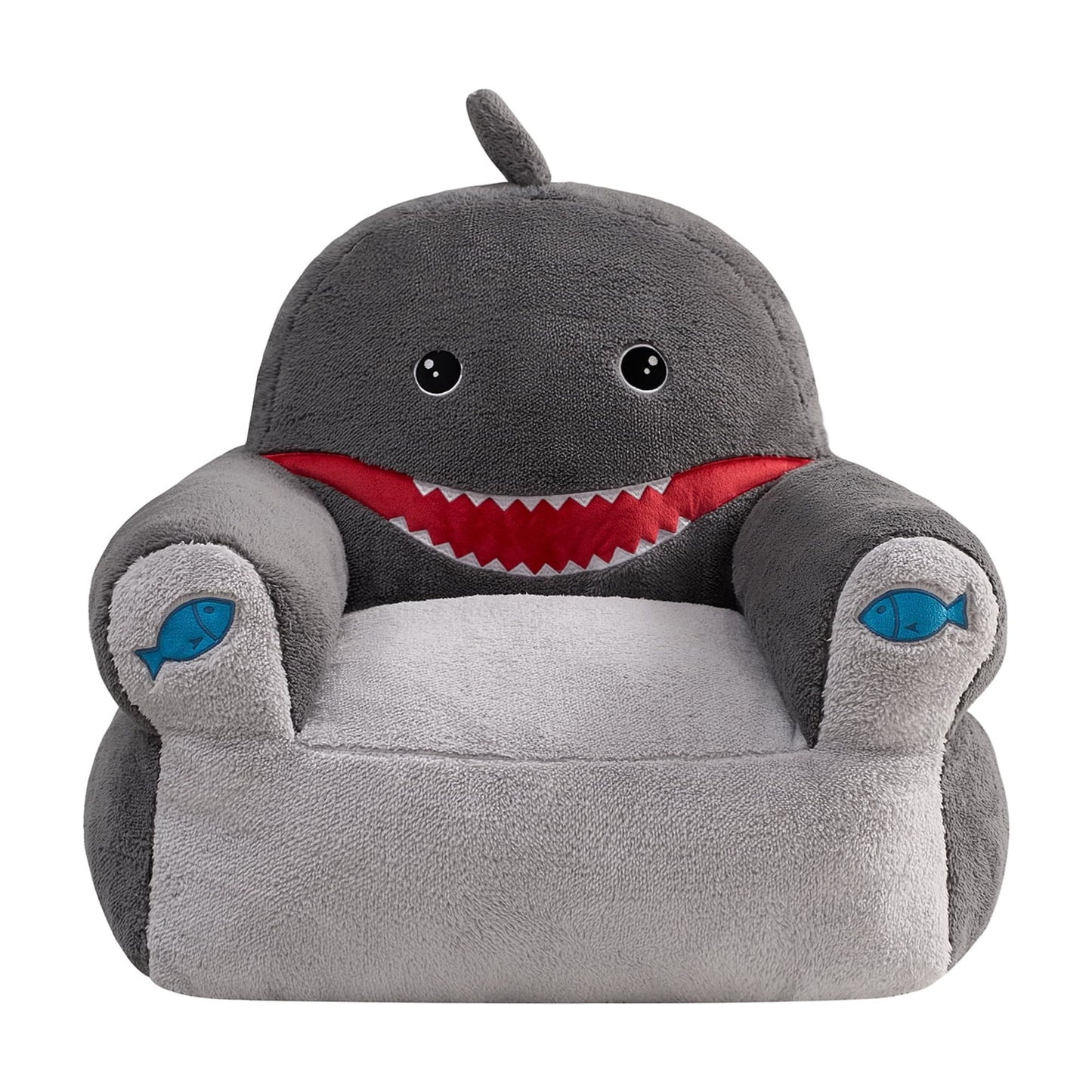 Lounge & Co Kids Shark Large Foam Filled Bean Bag Chair, Gray Plush, 25" W x 20" D x 23" H