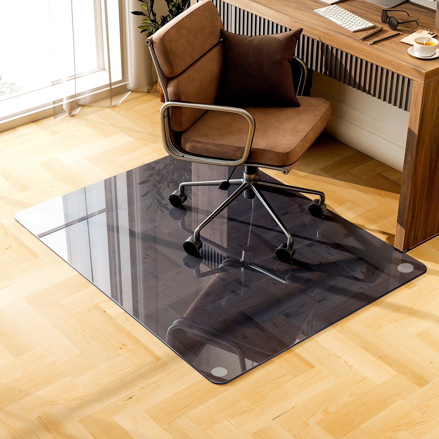 Lumora 36.1" x 46" Heavy Duty Hard Tempered Glass Mat Glass Chair Mat,Gray