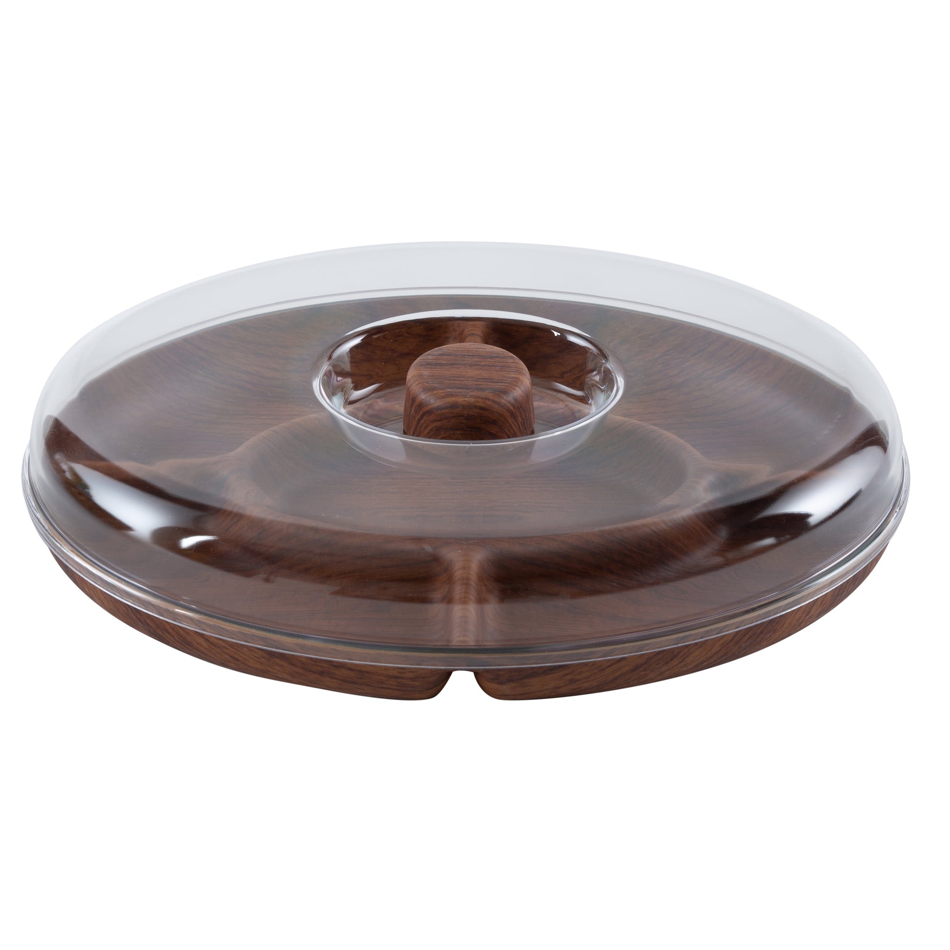 Luxe Party Wood Look 5 Section Oval Serving Tray with Cover, 8.8"x 11.8", Brown