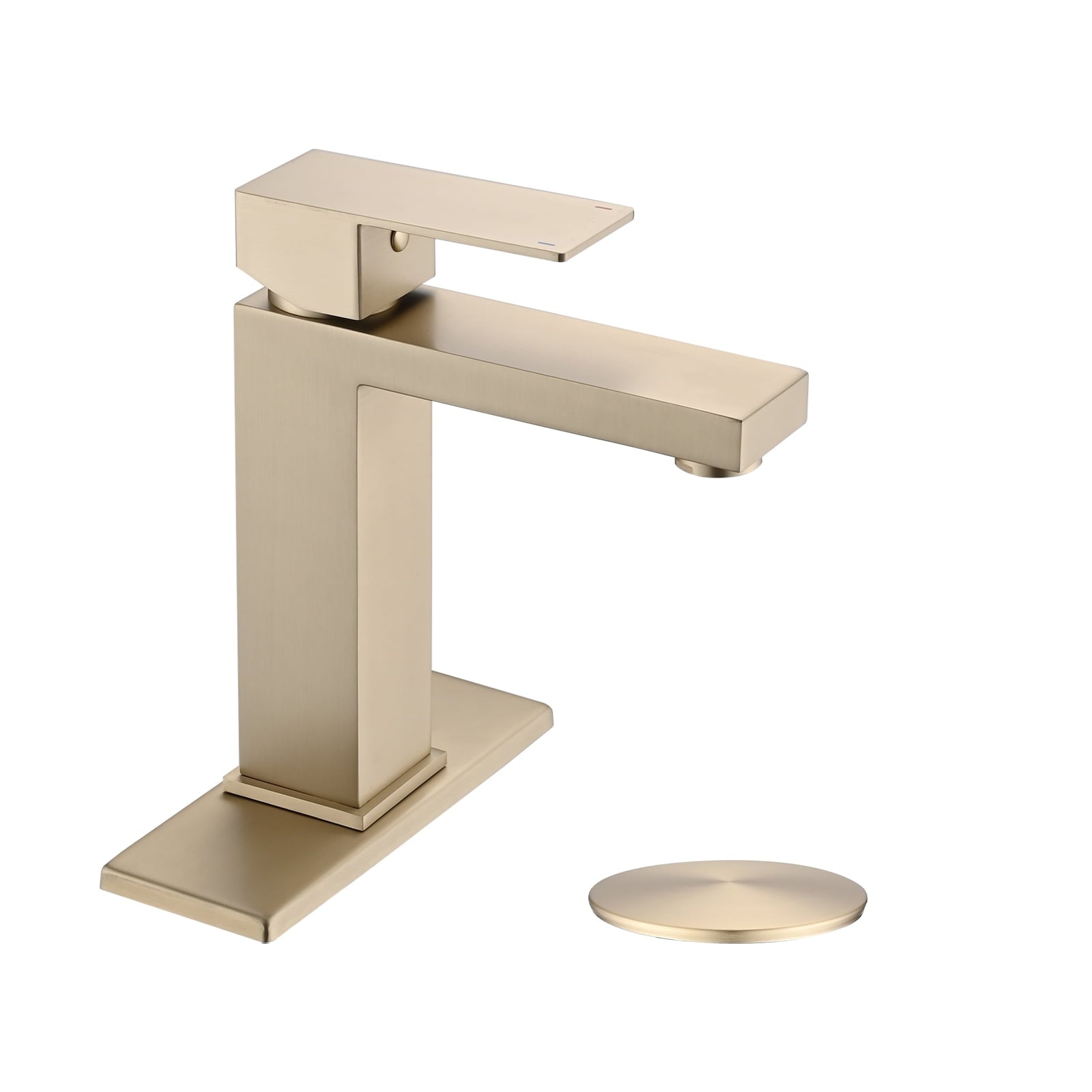 MAYEERTY 1-Hole 1-Handle Stainless Steel Bathroom Faucet with Deckplate & Drain, Brushed Gold
