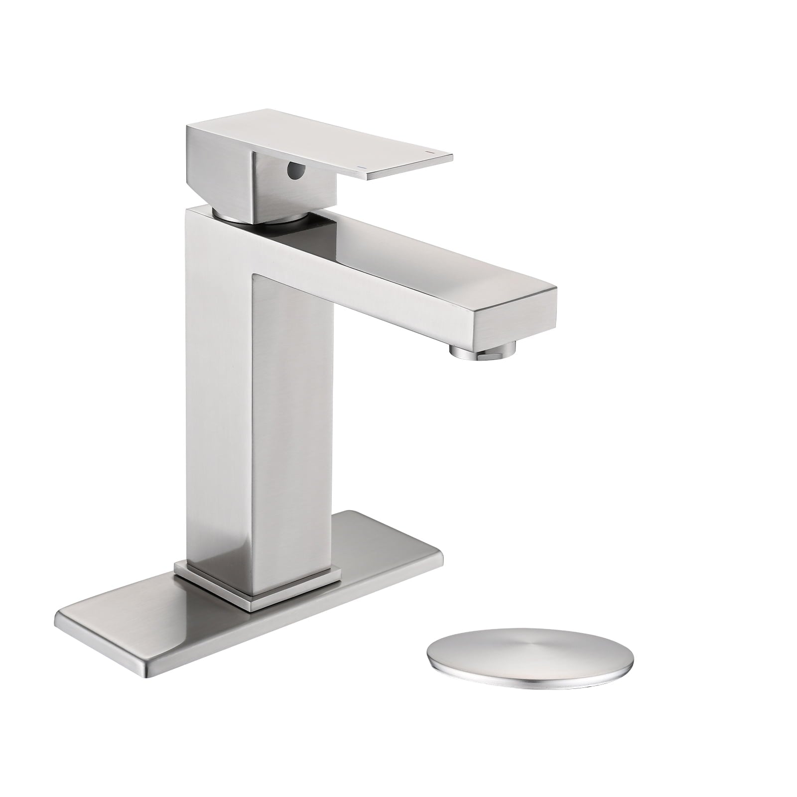 MAYEERTY 1-Hole 1-Handle Stainless Steel Bathroom Faucet with Deckplate & Drain, Brushed Nickel