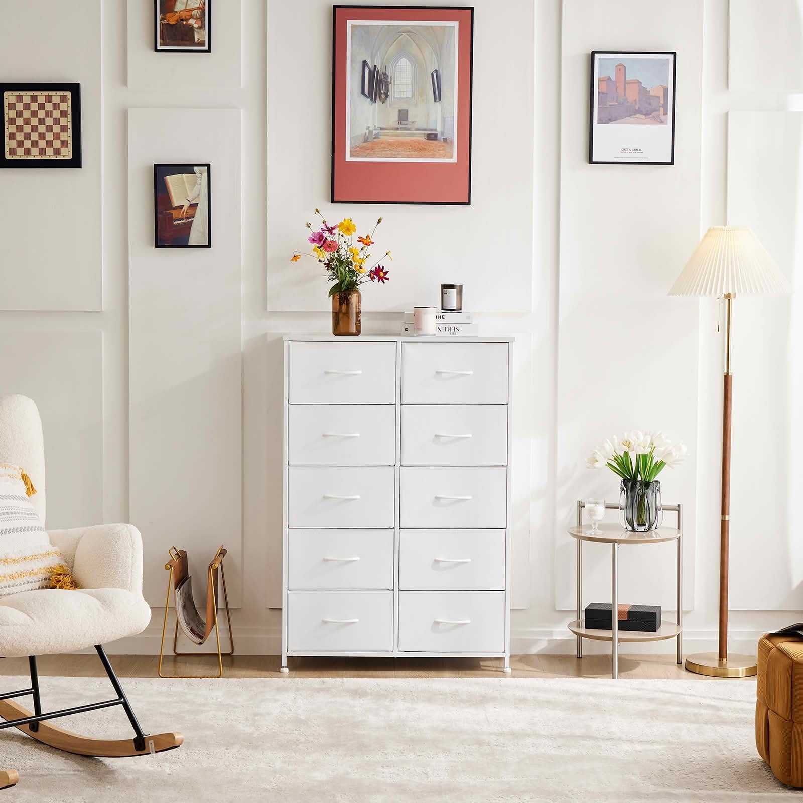 MAYEERTY 10-Drawer Tall Fabric Storage Tower Dresser with Wooden Top, Steel Frame Organizer Cabinet for Nursery Bedroom Closet Entryway