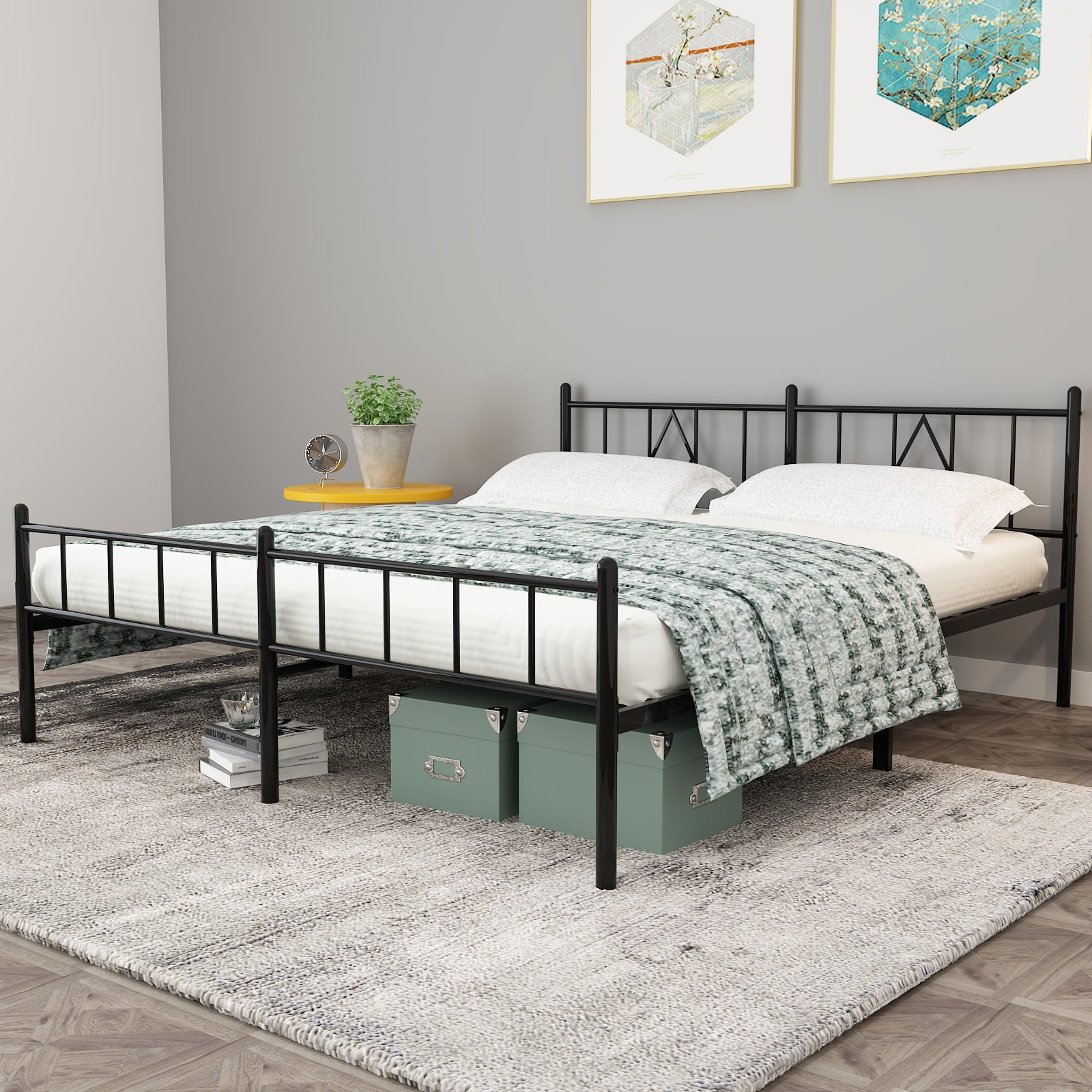 MAYEERTY 14" King Metal Bed Frame - Heavy Duty, Underbed Storage, No Box Spring, Blackâ€‹