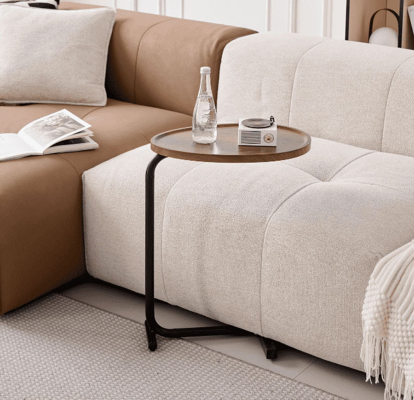 MAYEERTY 2-pieces Brown C-shaped Side Table, Small Sofa Table for Small Spaces, Living Room, Bedroom