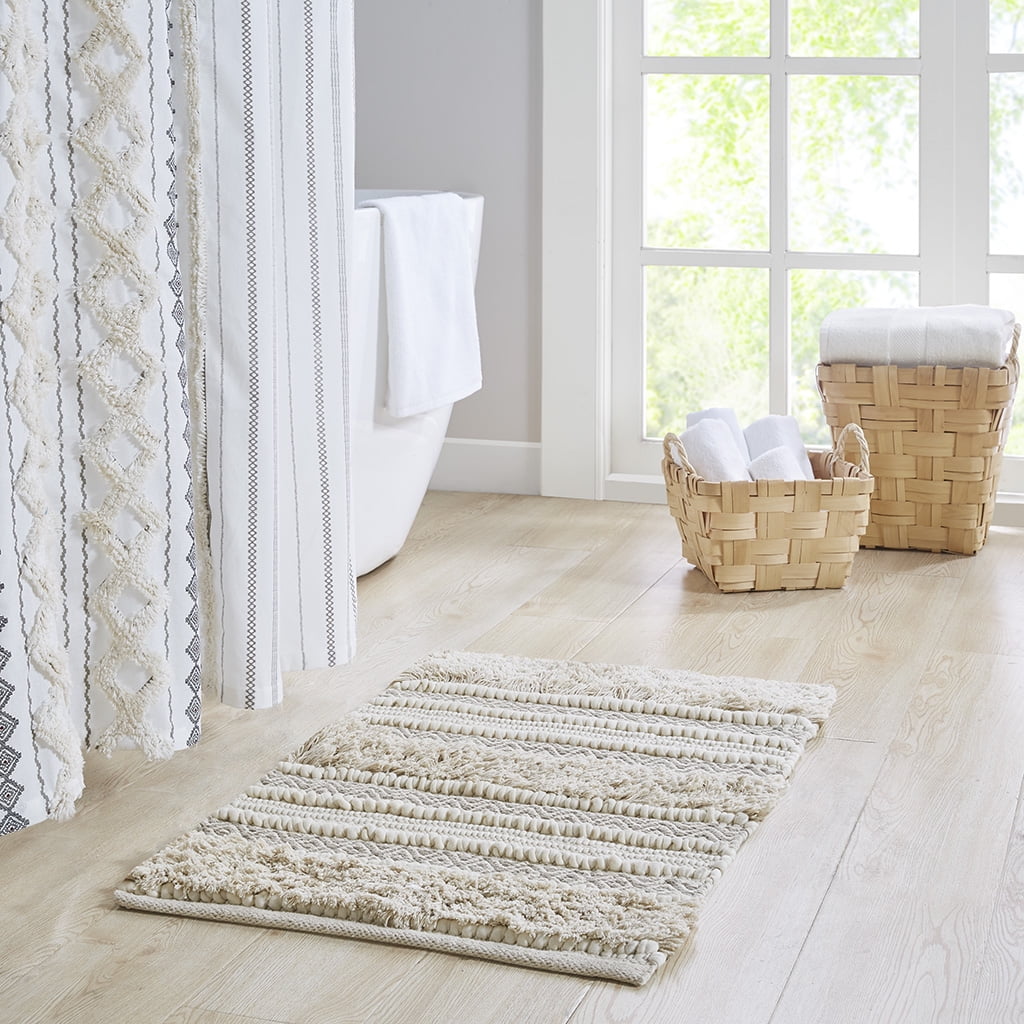 MAYEERTY 20"x32" Bathroom Rug Woven Texture Stripe Non-Slip Bath Mat, Beige