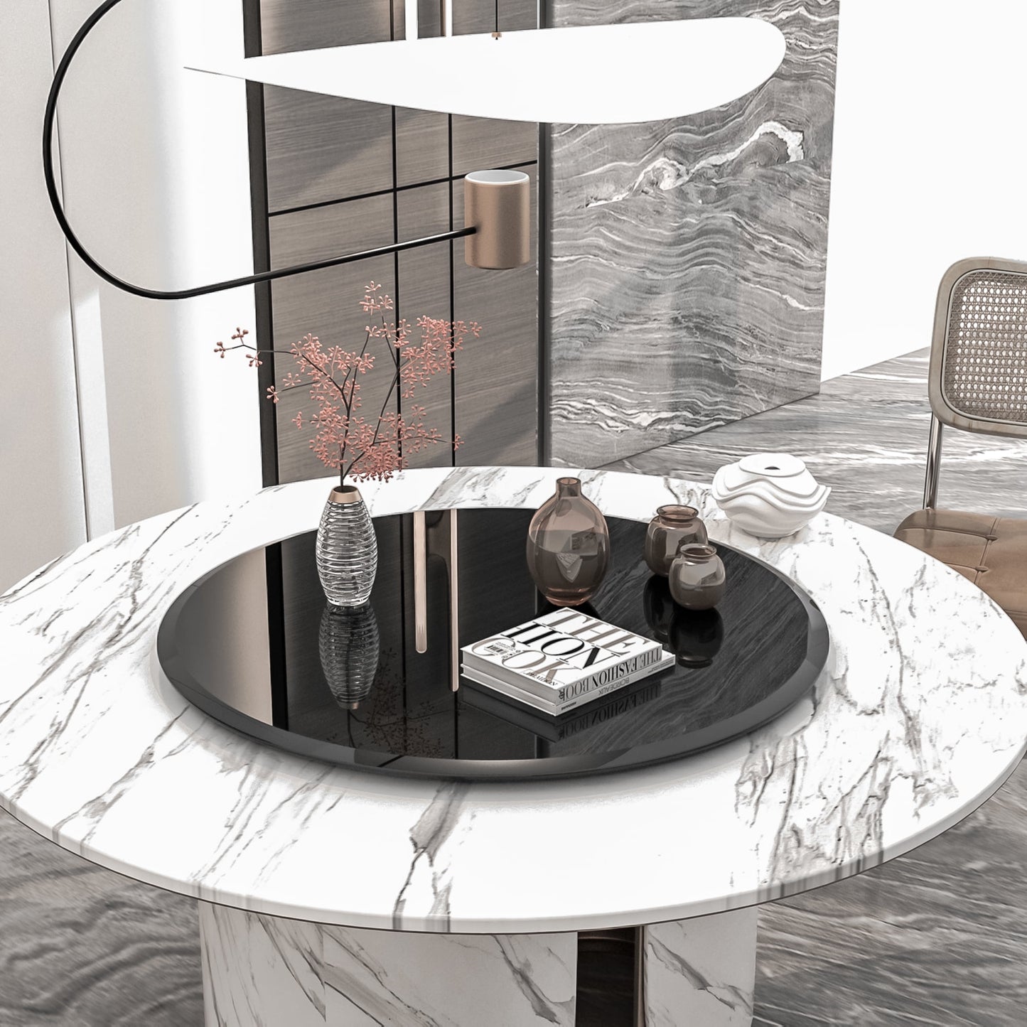 MAYEERTY 32" Round Tempered Glass Table Top, Beveled Polished Edge for Dining & Office, 2/5" Thick, Black