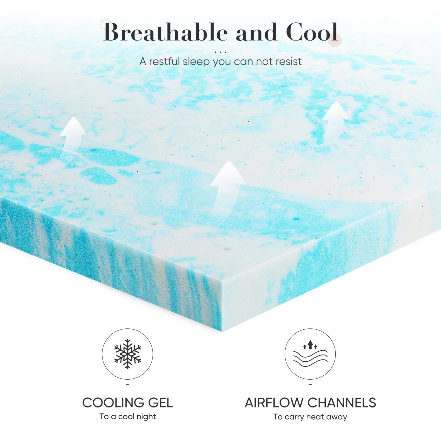 MAYEERTY 2" Cooling Gel Memory Foam Mattress Topper - King, Back Pain Relief, Cool Sleep