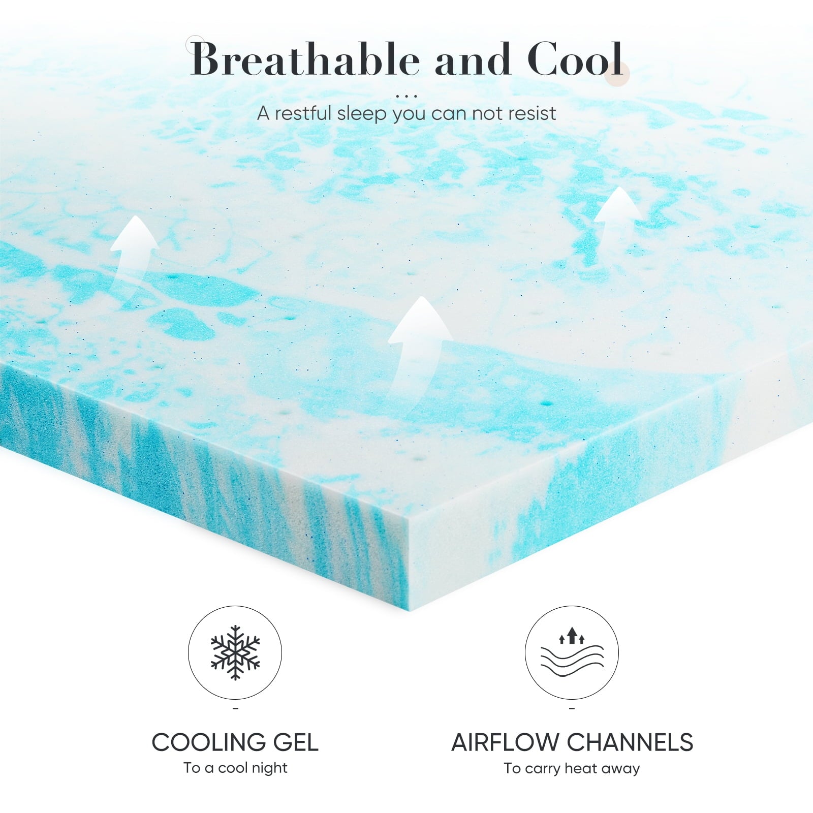 MAYEERTY 2" Cooling Gel Memory Foam Mattress Topper - King, Back Pain Relief, Cool Sleep