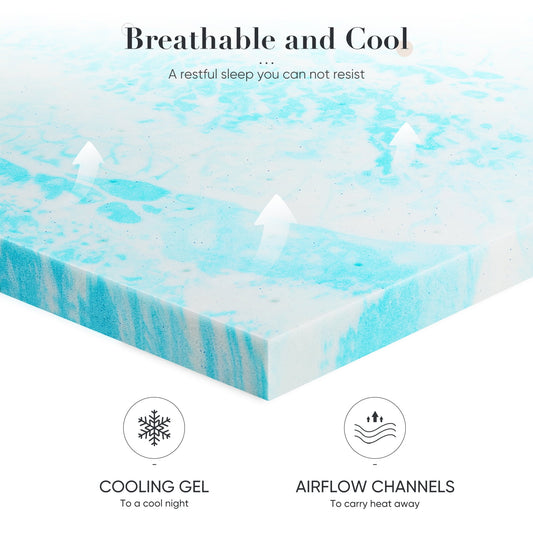MAYEERTY 2" Cooling Gel Memory Foam Mattress Topper - King, Back Pain Relief, Cool Sleep