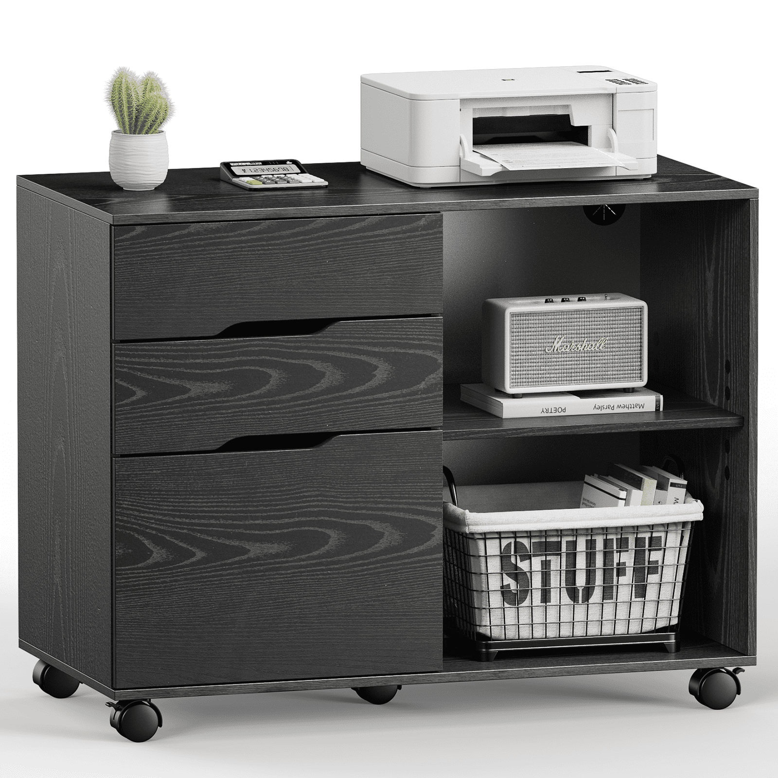 MAYEERTY 3-Drawer Mobile File Cabinet Rolling Filing Cabinet for Home Office Study Room, Black