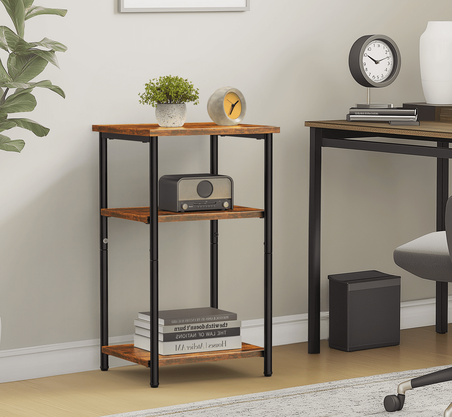 MAYEERTY 3-Layer Coffee Table - Adjustable Height, Small Bedside Table with Storage Shelf, Space-Saving for Bedroom/Living Room/Office.