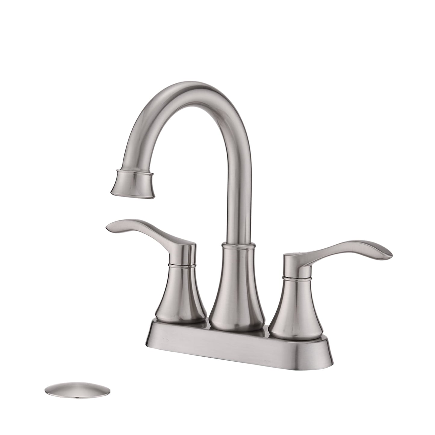 MAYEERTY 4"Centerset Bathroom Faucet with 360Â° Swivel Spout, Pop-Up Drain & Dual Handles, Brushed Nickel