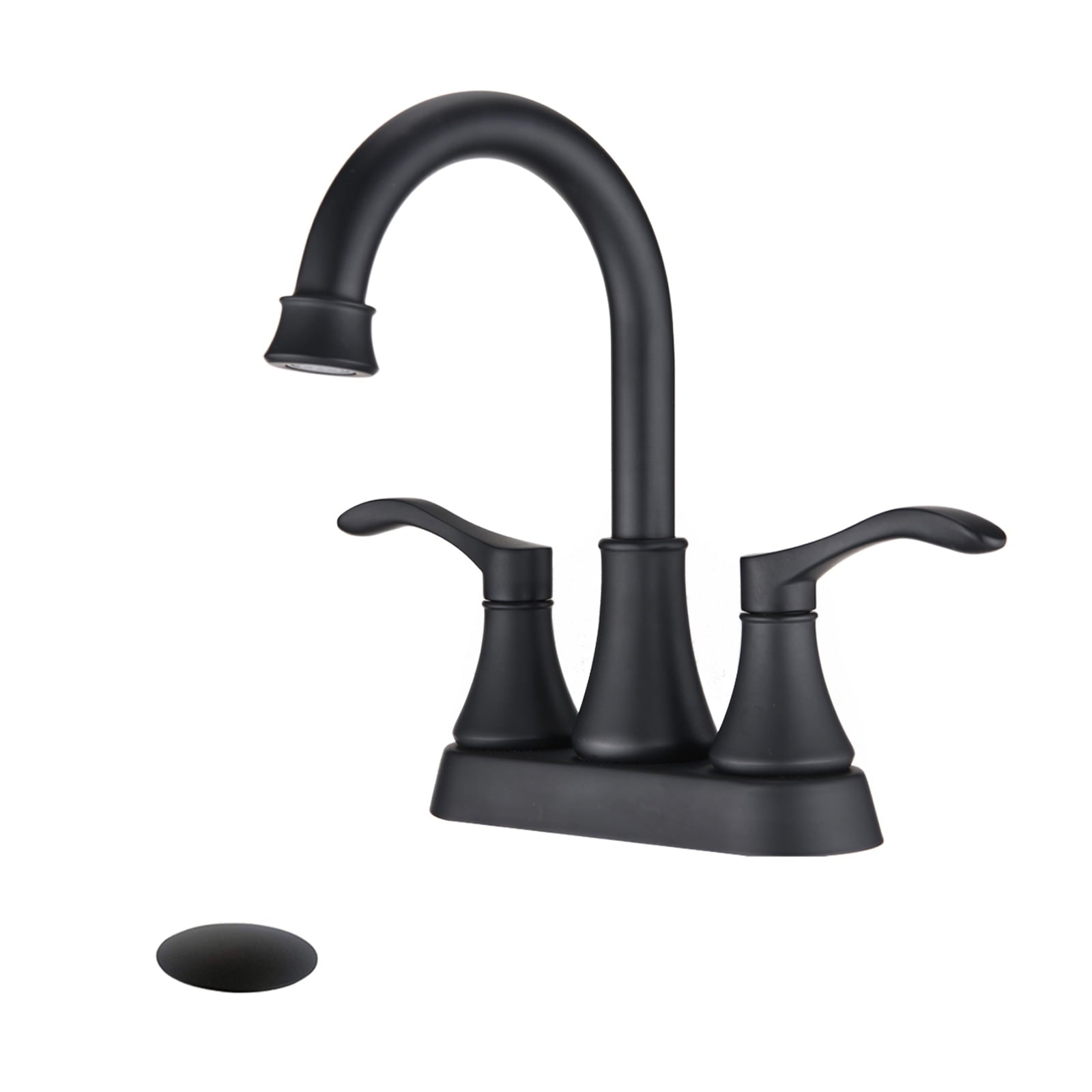 MAYEERTY 4"Centerset Bathroom Faucet with 360Â° Swivel Spout, Pop-Up Drain & Dual Handles, Matte Black