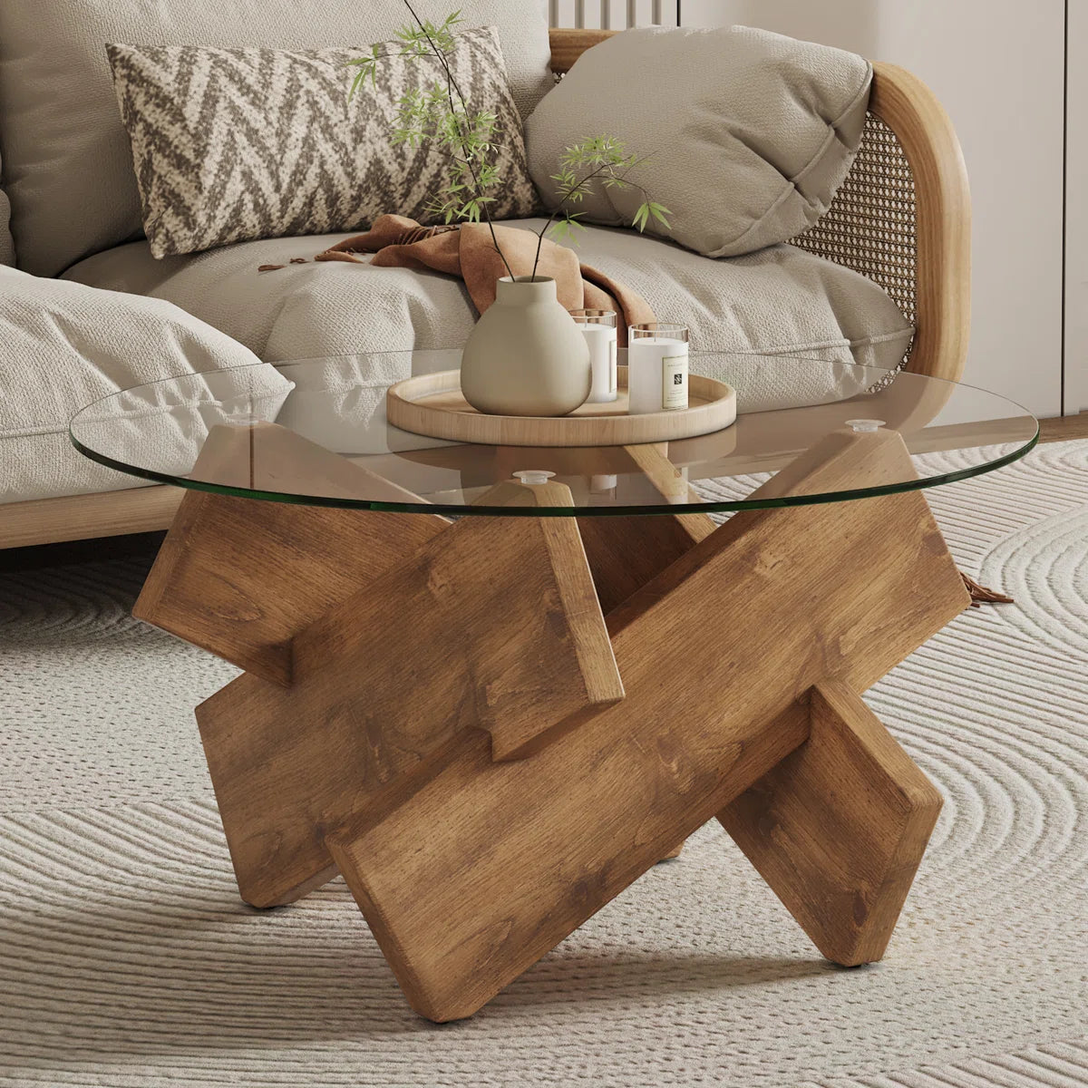 MAYEERTY 31.5in Round Tempered Glass Table Top, 1/3" Thick Beveled Polished Edge