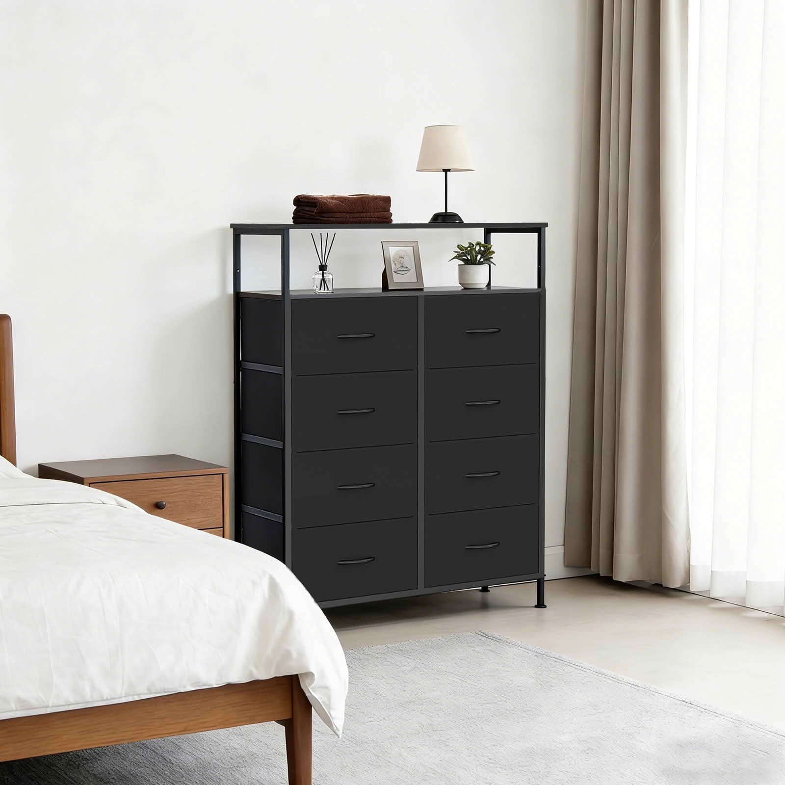 MAYEERTY 45.9-Inch 8-Drawer Fabric Dresser, Tall Storage Cabinet with Open Shelf for Bedroom Closet