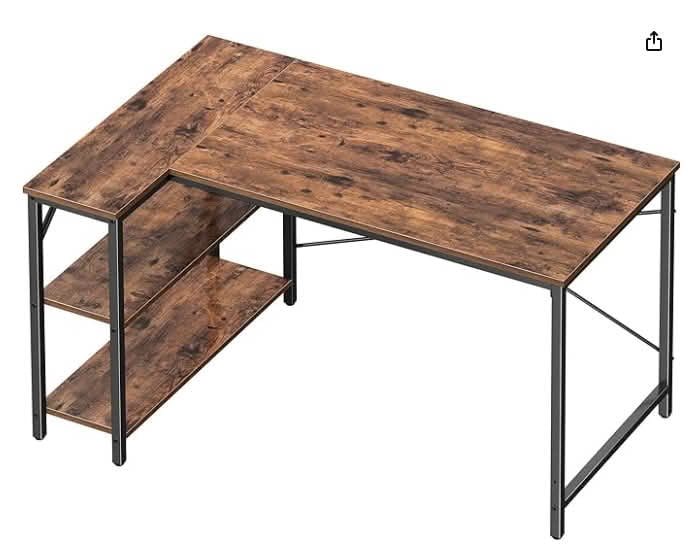MAYEERTY 47 Inch L Shaped Computer Desk Corner Home Office PC Table Reversible Storage Shelves