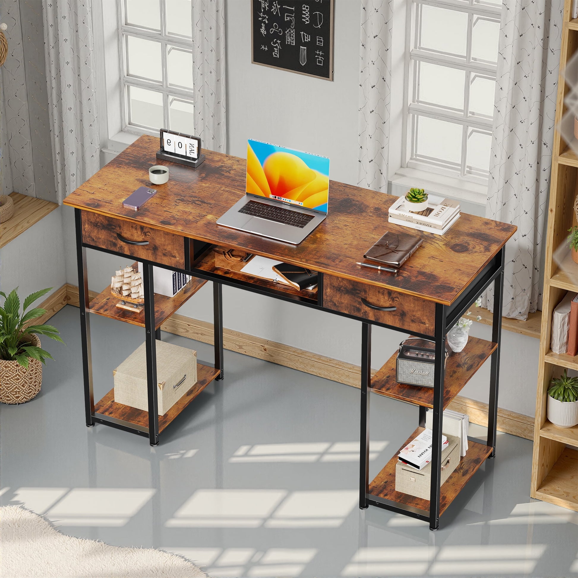 MAYEERTY 48in Adjustable Small Computer Desk, Metal Writing Study Table with Storage and Headphone Hook, Home Office