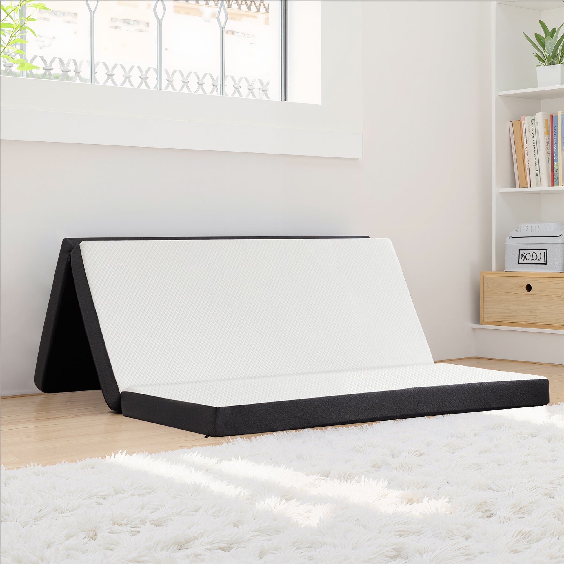 MAYEERTY 4" Tri-Fold Memory Foam Mattress Portable Non-Slip Bottom White Mattress, Twin XL
