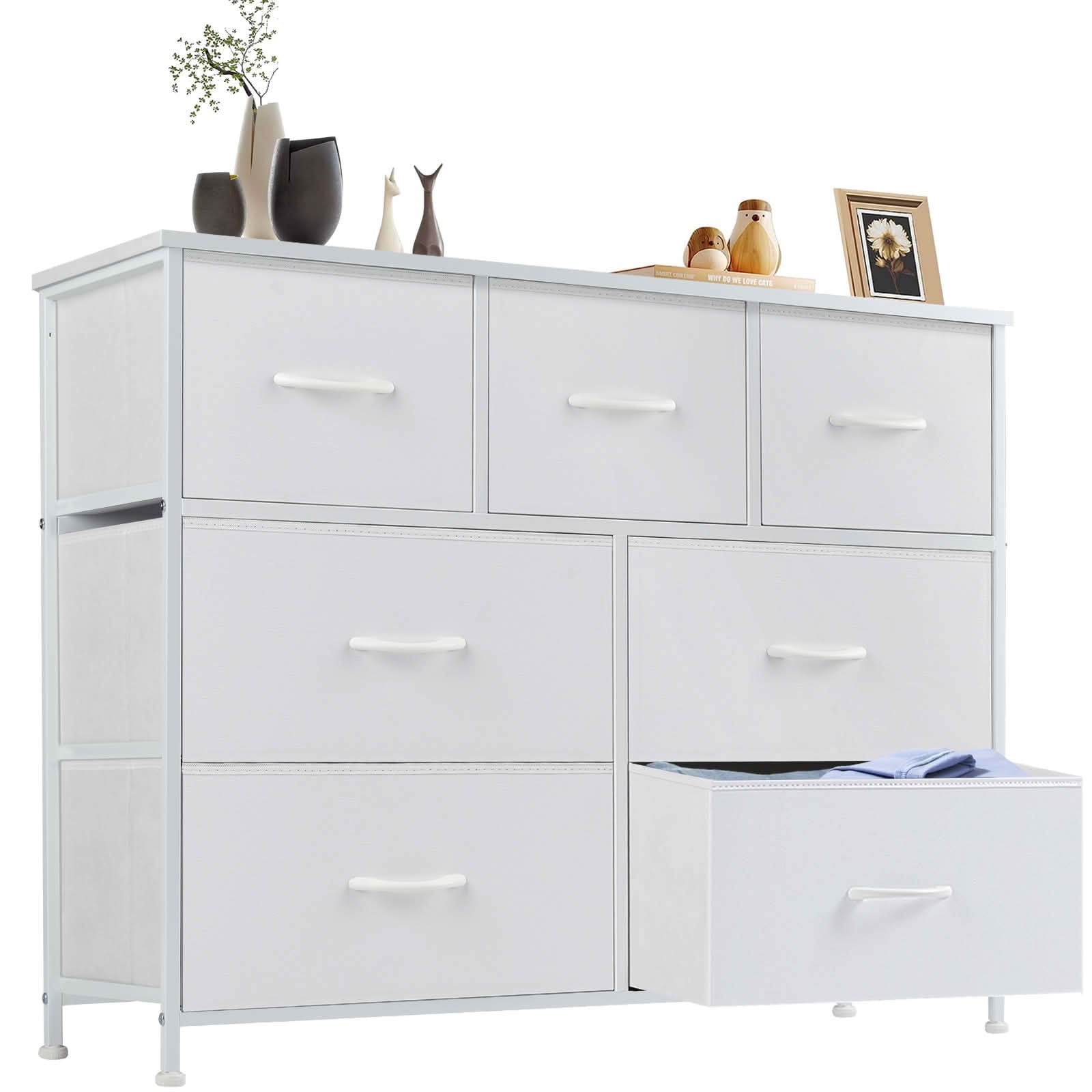 MAYEERTY 7-Drawer Tall Fabric Storage Tower Dresser with Wooden Top, Steel Frame Organizer Cabinet for Nursery Bedroom Closet Entryway