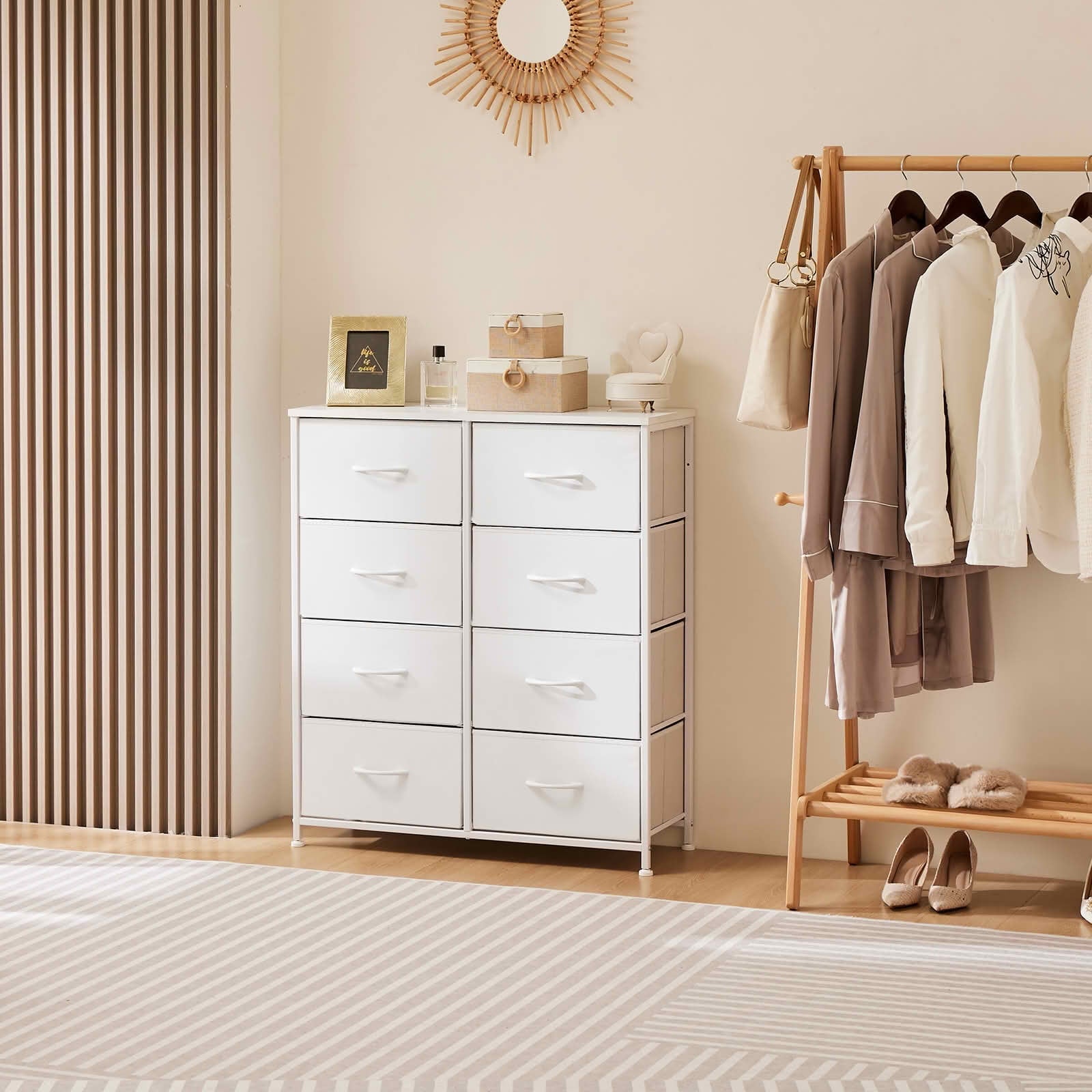 MAYEERTY 8-Drawer Tall Fabric Storage Tower Dresser with Wooden Top, Steel Frame Organizer Cabinet for Nursery Bedroom Closet Entryway