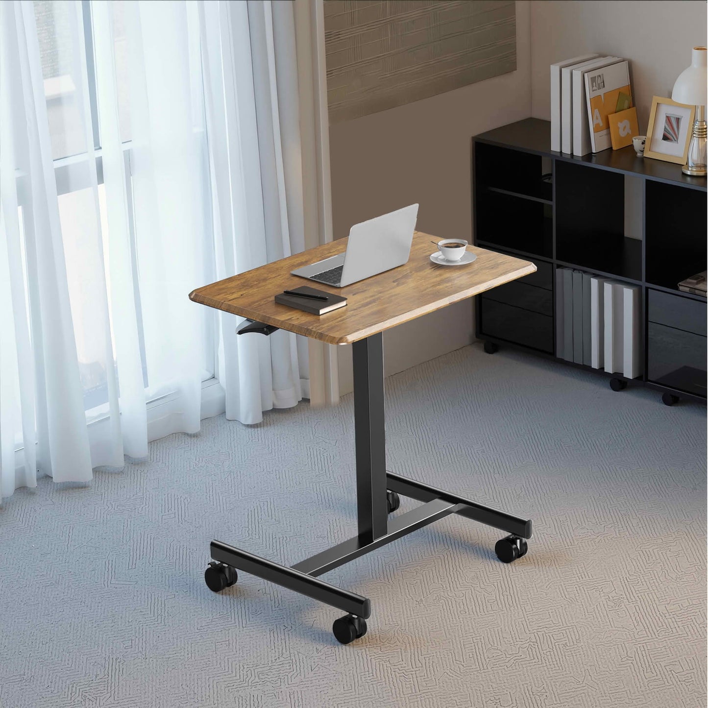 MAYEERTY Adjustable Rolling Laptop Desk Cart, Overbed Computer Table, Home Office Classroom, Rust