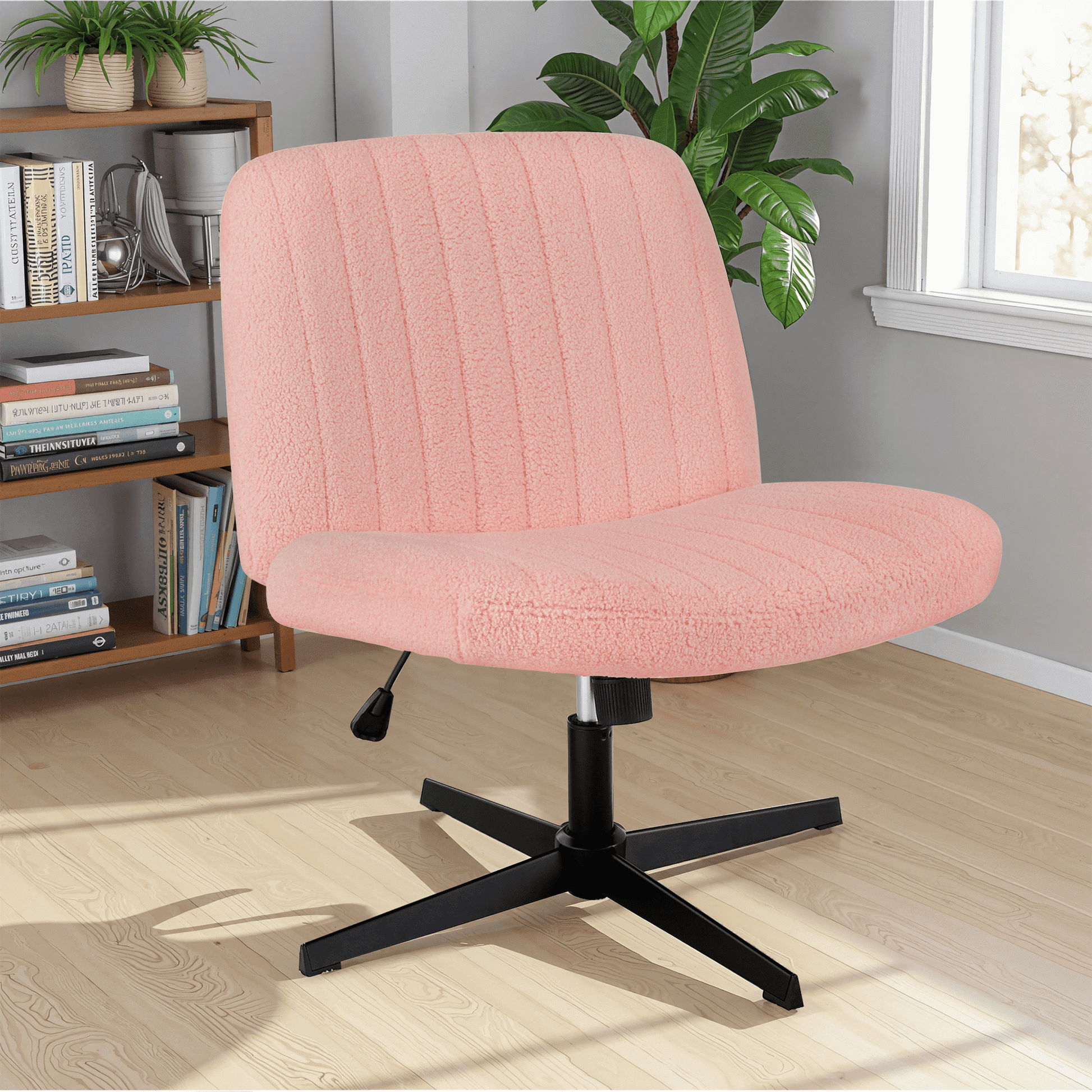 MAYEERTY Armless Criss Cross Chair Office Chair Vanity Chair for Bedroom Officeï¼ŒPink