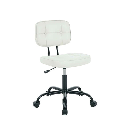 MAYEERTY Armless PU Leather Office Chair, Thickened Cushion Roller Chair for Small Home Spaces