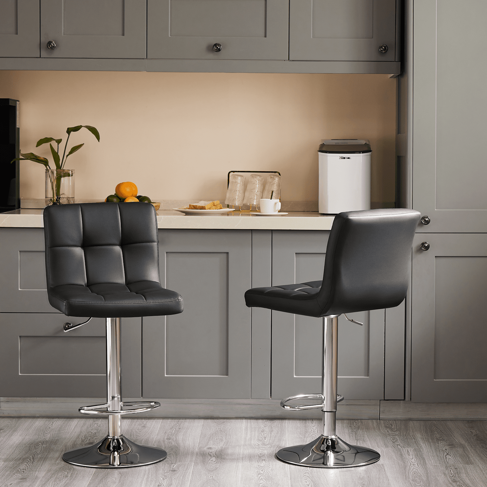 MAYEERTY Bar Stools Set of 2, Counter Height Barstools, Height Adjustable PU Leather Swivel Barstool, Black