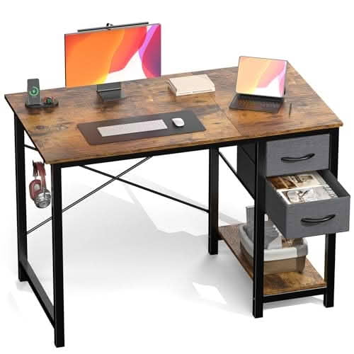 MAYEERTY Computer Desk with Adjustable Position Drawers Modern Study Work Desk Side Hooks