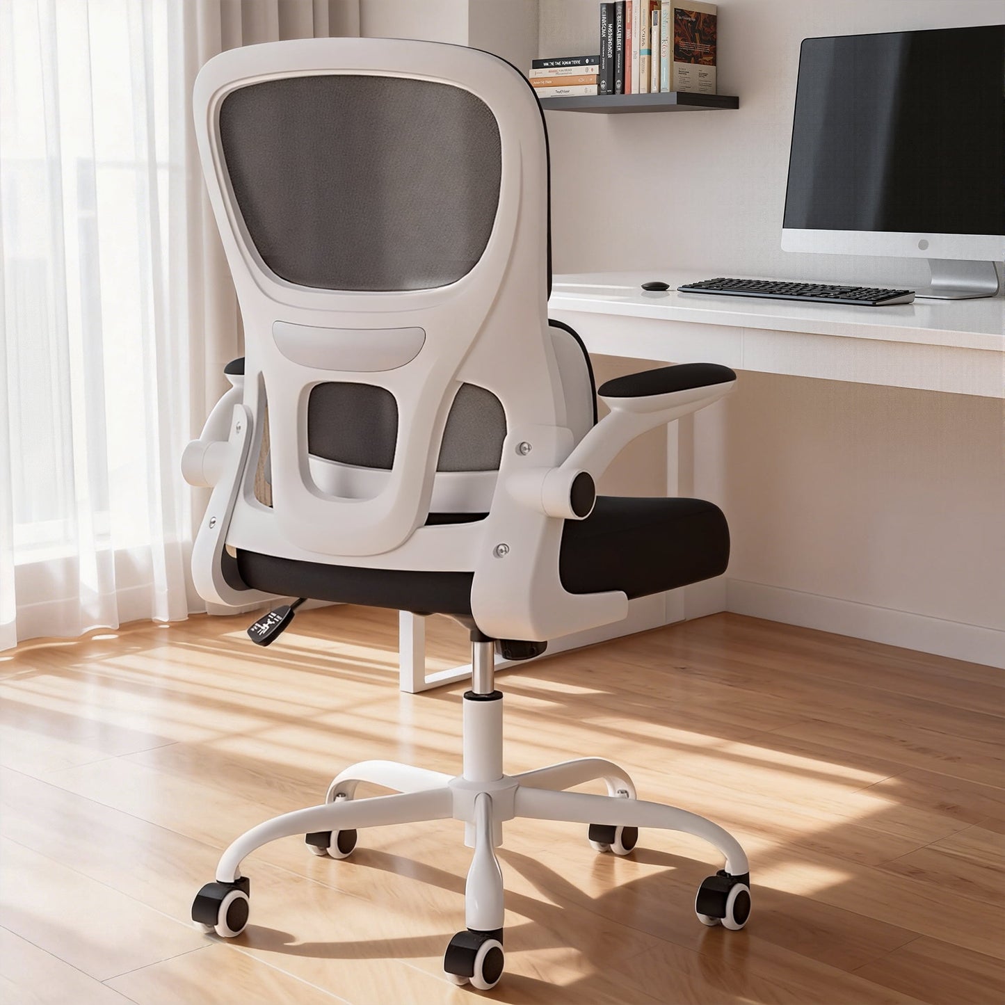 MAYEERTY Ergonomic Home Office Chair with Mesh Back, Lumbar Support, Flip-up Armrests for Work & Study, Black