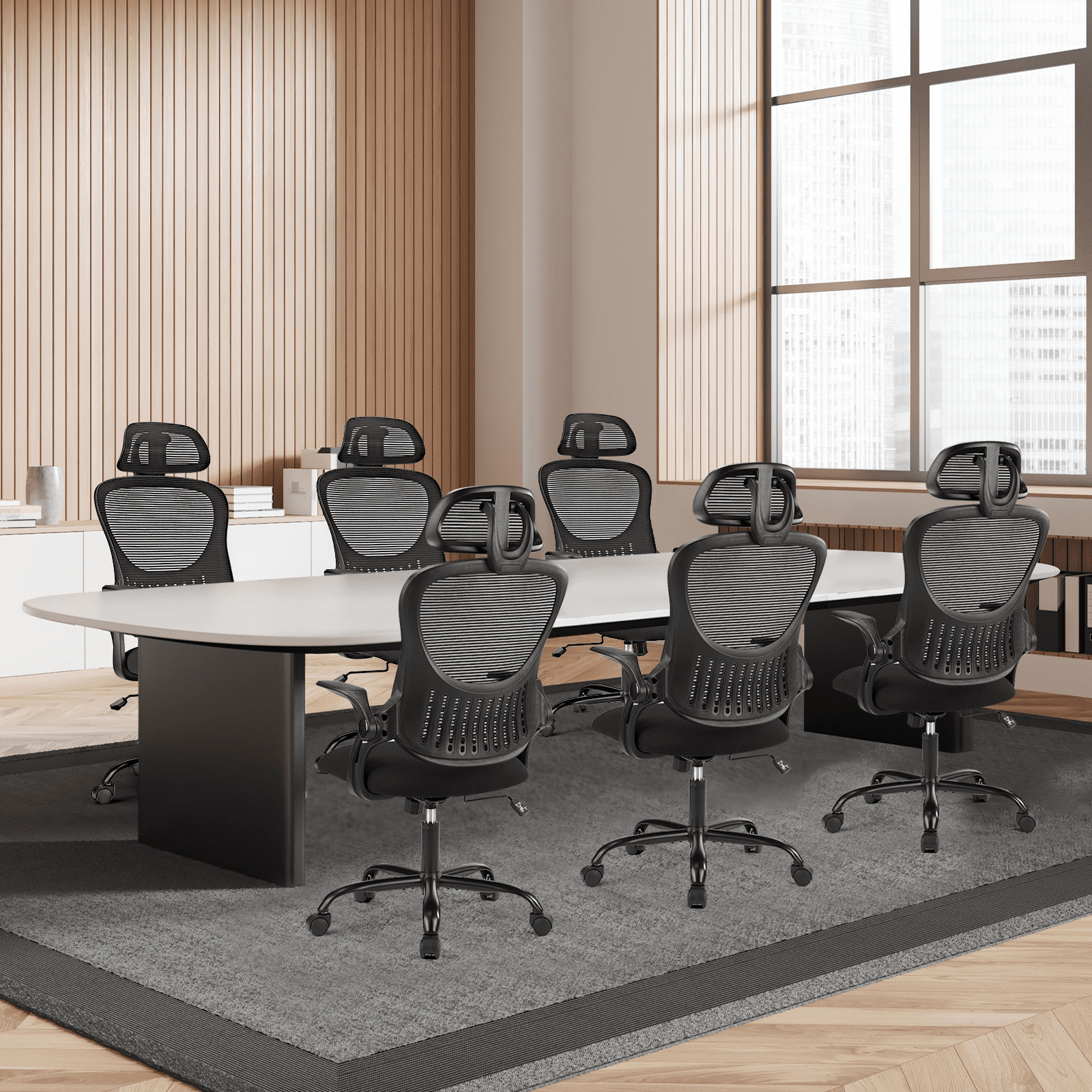 MAYEERTY Silla de Oficina ErgonÃ³mica, Silla de Escritorio para Computadora Ajustable con Respaldo Alto de Malla con Reposacabezas, Reposabrazos y Ruedas Abatibles, Negro