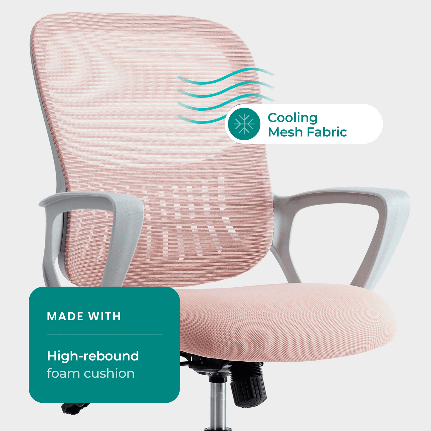 MAYEERTY Ergonomic Office Chair for Standing Desk with Adjustable Height, Computer Desk Chairs, Fixed Handrail, Pink
