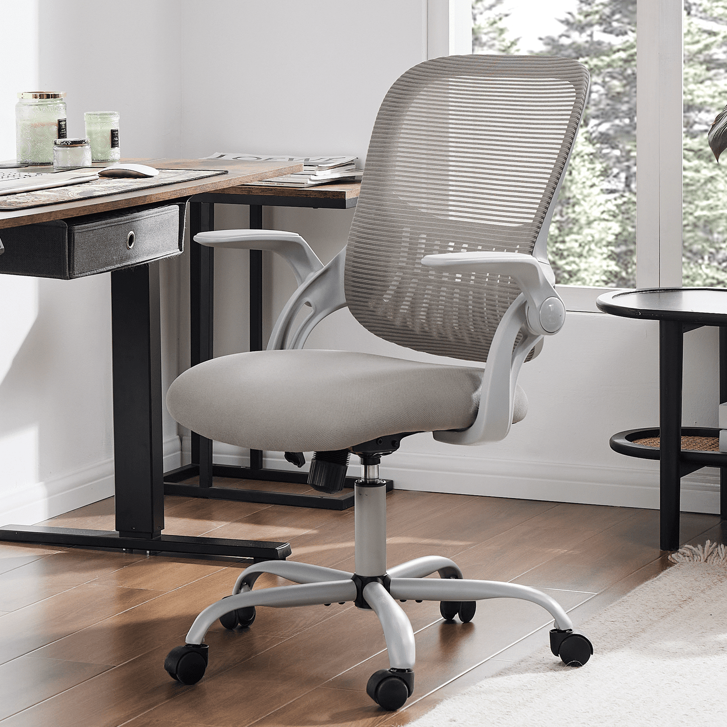 MAYEERTY Ergonomic Office Chair for Standing Desk with Adjustable Height, Computer Desk Chairs, Movable Armrest, Gray