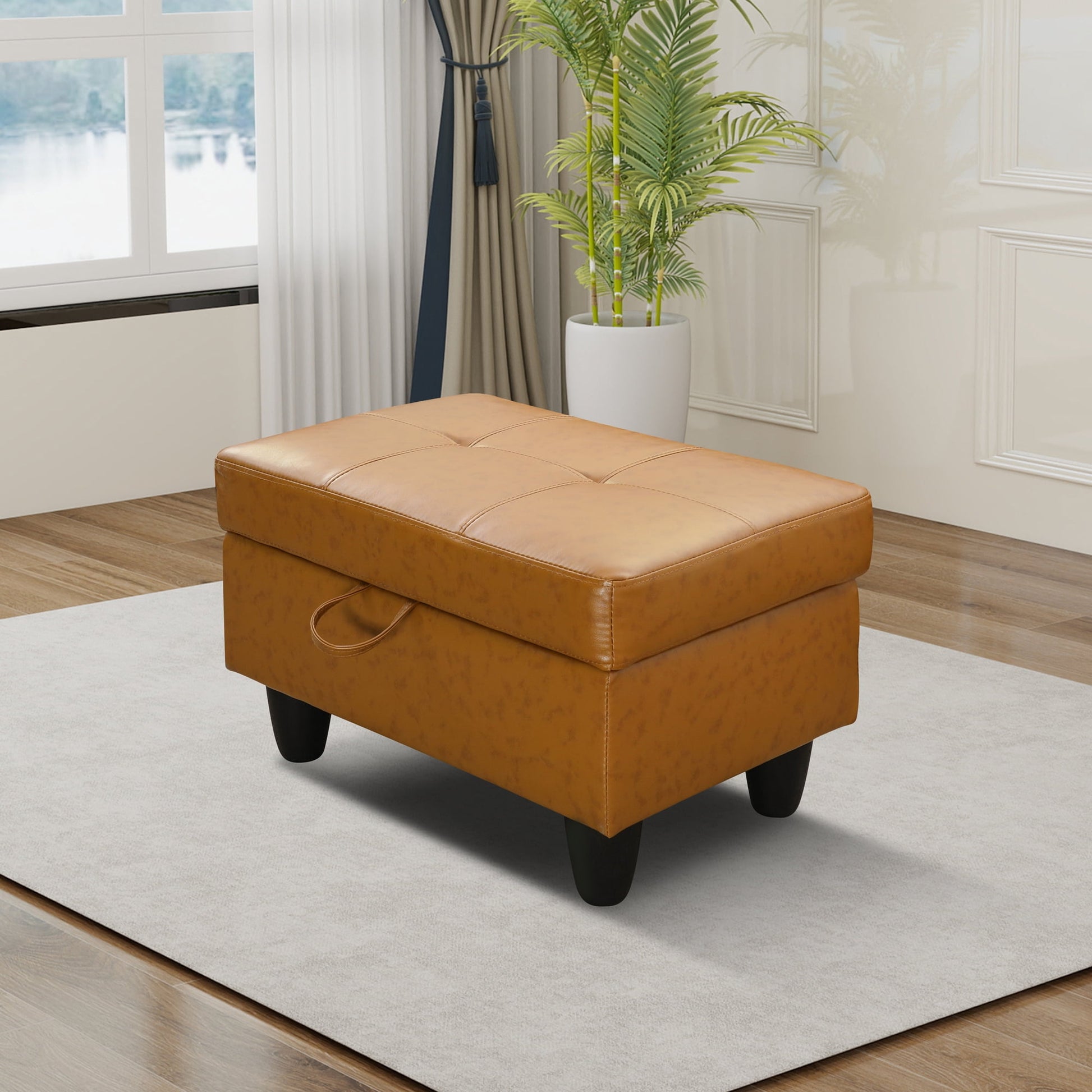 MAYEERTY Faux Leather Ottoman with Storage for Modular Sectional Sofa, Ginger