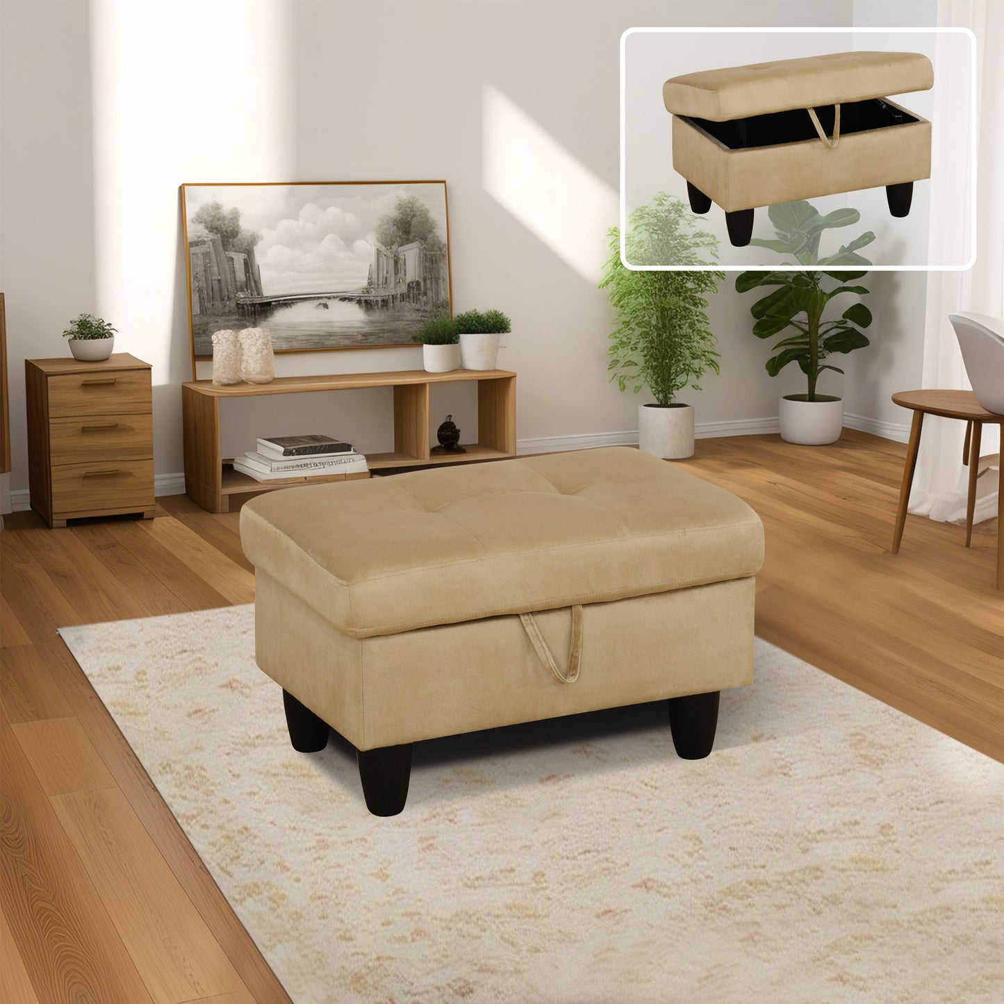 MAYEERTY Flannel Ottoman with Storage for Modular Sectional Sofa, Beige