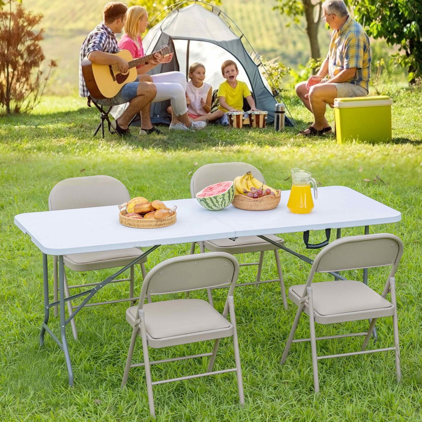 MAYEERTY Heavy Duty Foldable Table with Carry Handle, Waterproof HDPE Portable Table for Camping Picnic Indoor Party