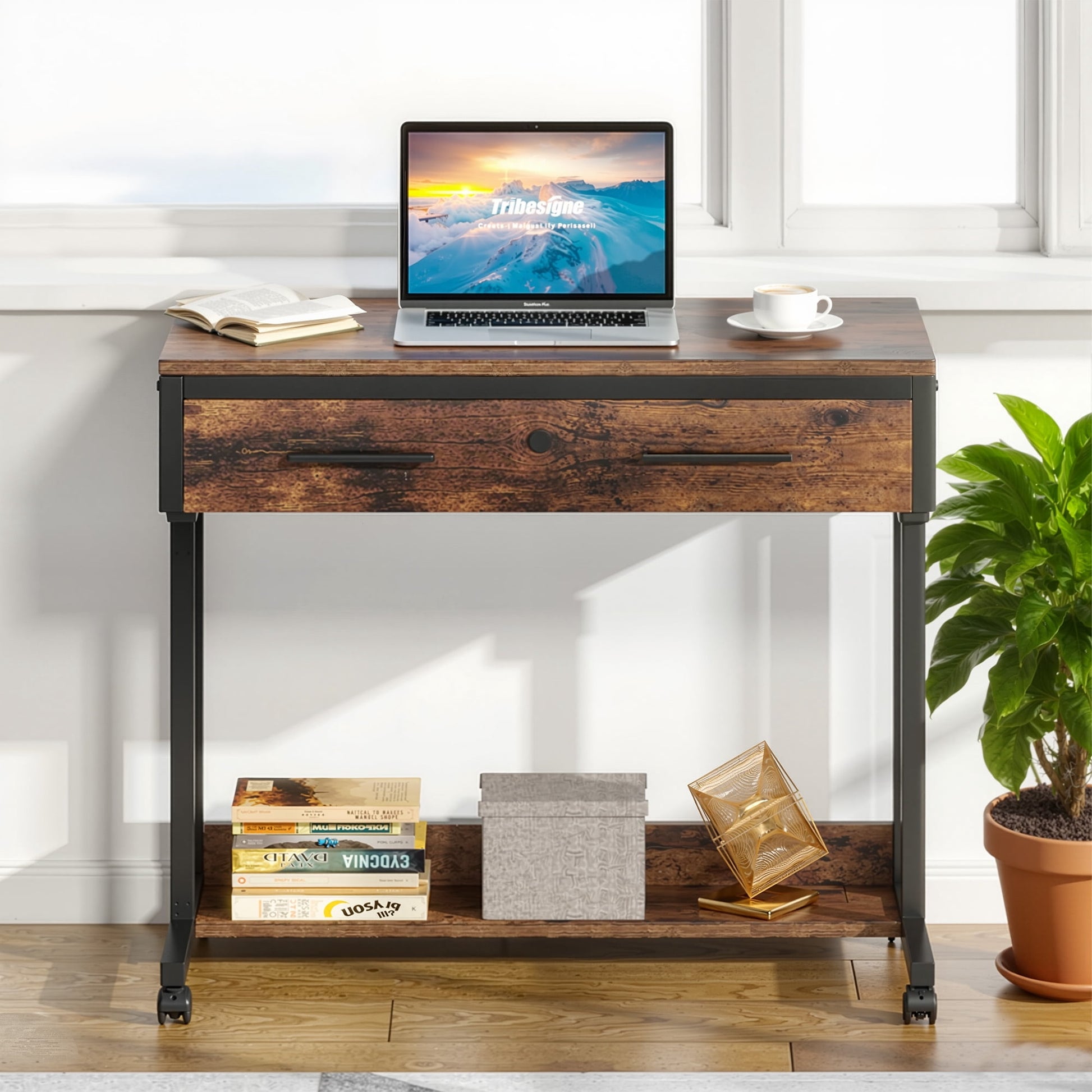 MAYEERTY 31.5" Mobile Side Table with Locking Wheels, Multifunctional Couch Desk for Home Office