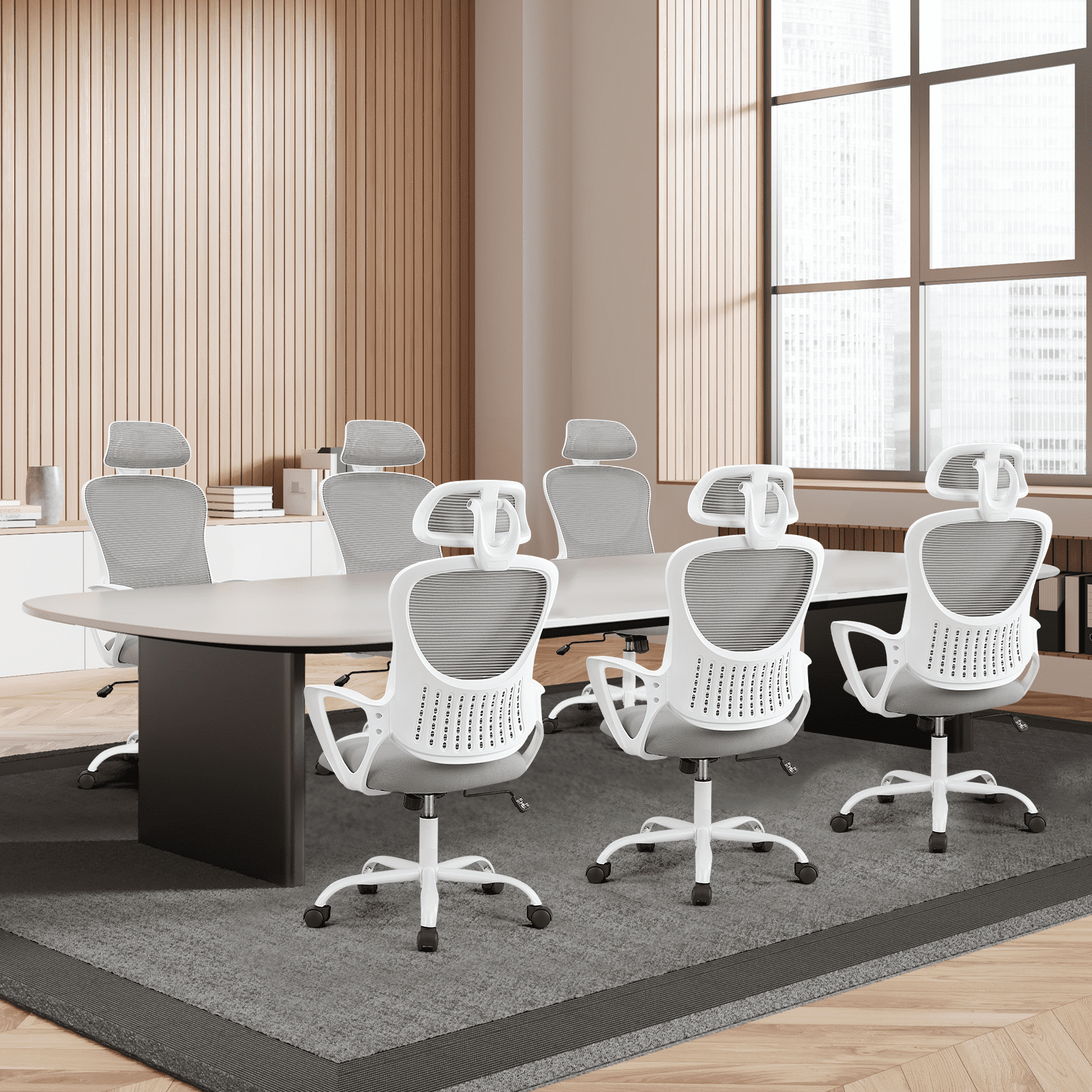 MAYEERTY High-Back Mesh Office Chairs with Wheels and Adjustable Headrests, Comfy Lumbar Support, Armrest Chair for Bedroom, Gaming
