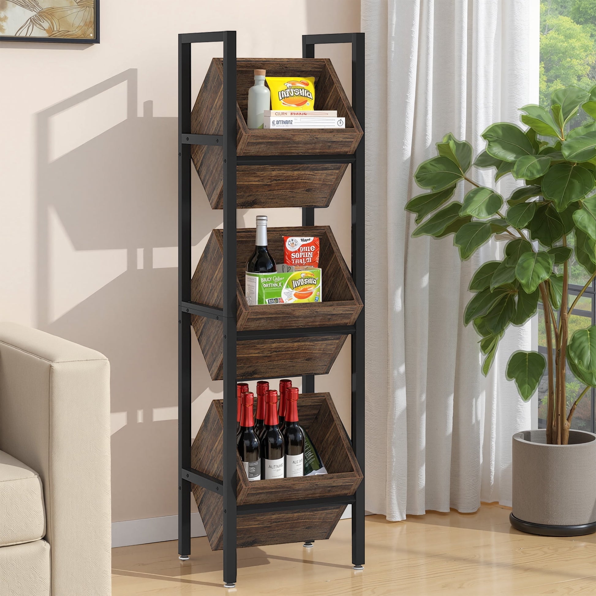 MAYEERTY Estante Industrial para Vino, Soporte de Almacenamiento de Vino Independiente de 3 Niveles