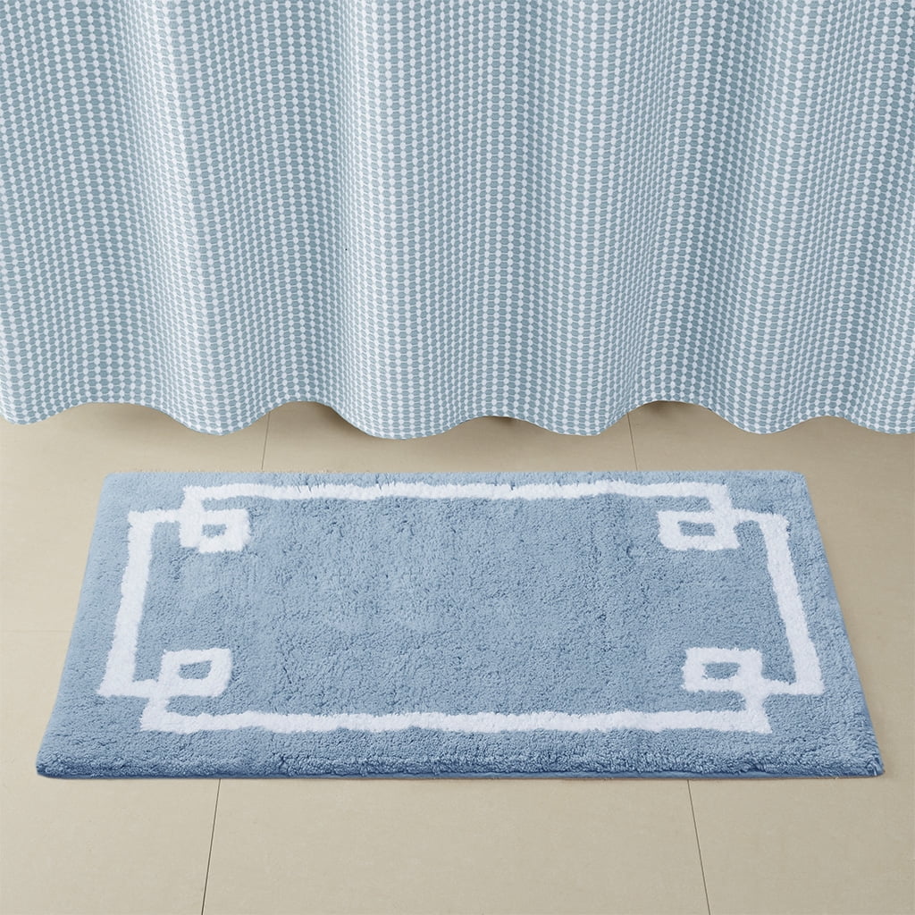 MAYEERTY Medium Pile Cotton Tufted Bathroom Rug, Blue, 24"W x 40"L