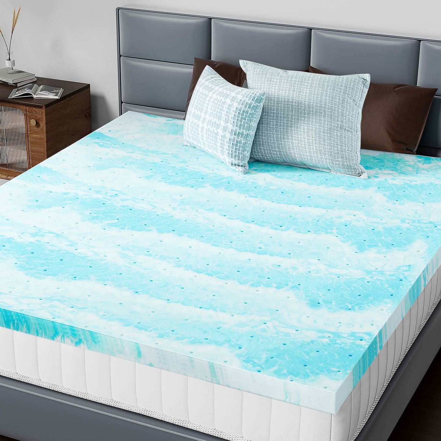 MAYEERTY Memory Foam Bed Topper, Cooling Gel Swirl Infused, Back Pain Relief