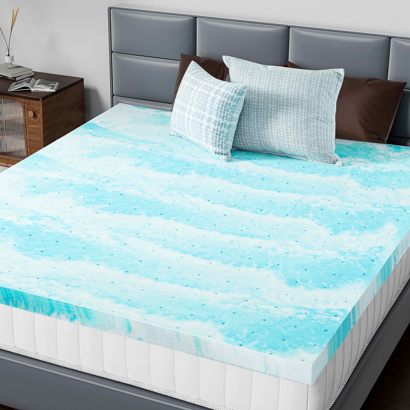 MAYEERTY Memory Foam Bed Topper, Cooling Gel Swirl Infused, Back Pain Relief